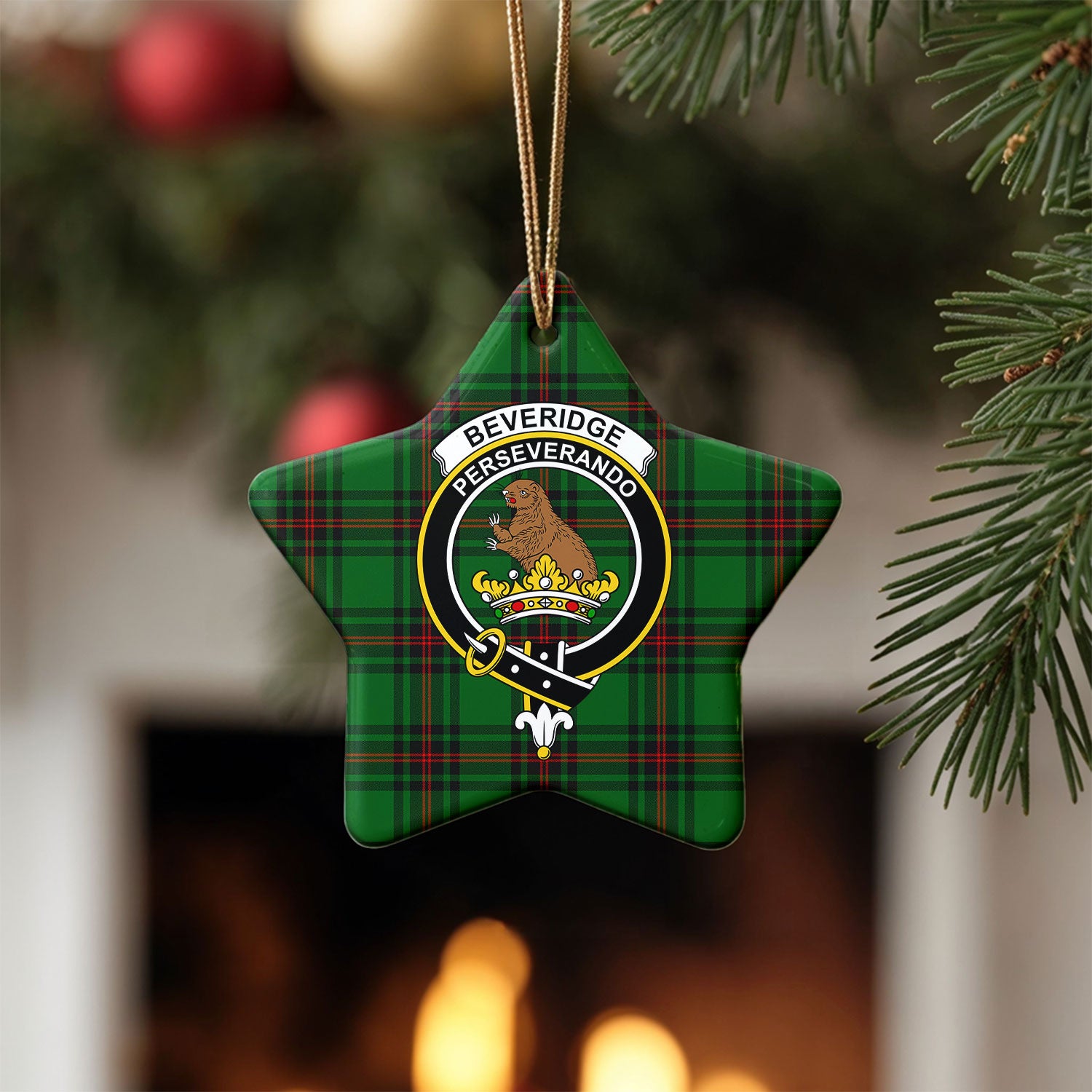 Beveridge Tartan Crest Christmas Ceramic Ornament
