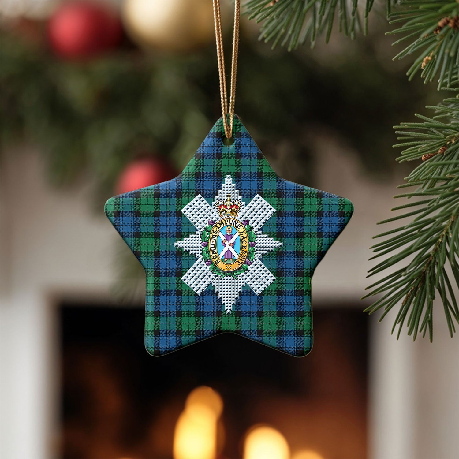 Black Watch Ancient Tartan Crest Christmas Ceramic Ornament