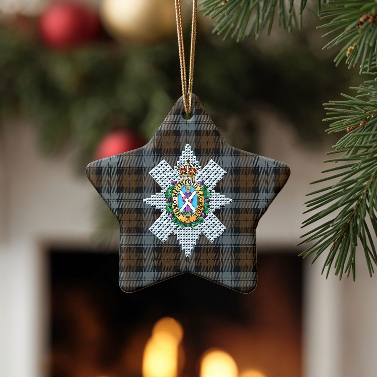 Black Watch Weathered Tartan Crest Christmas Ceramic Ornament