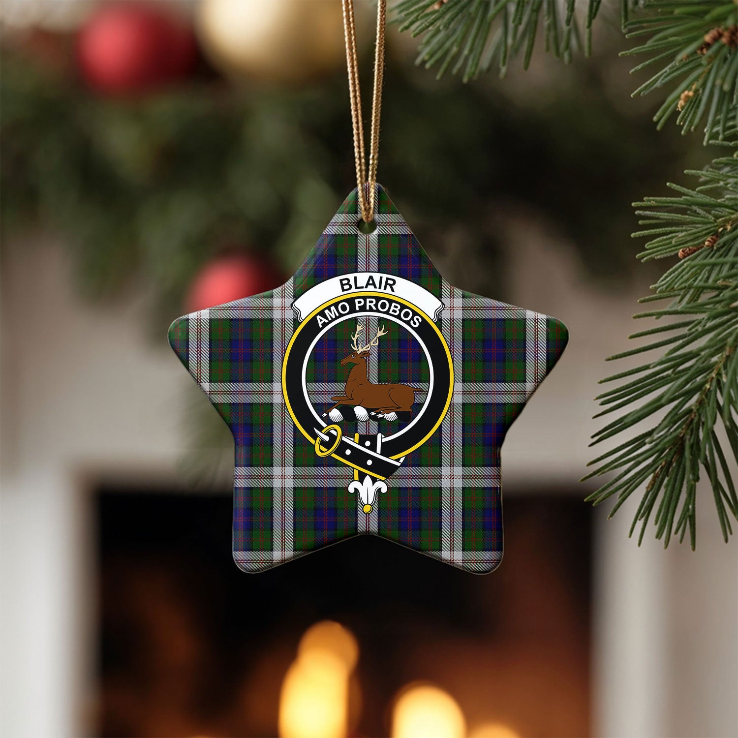 Blair Dress Tartan Crest Christmas Ceramic Ornament