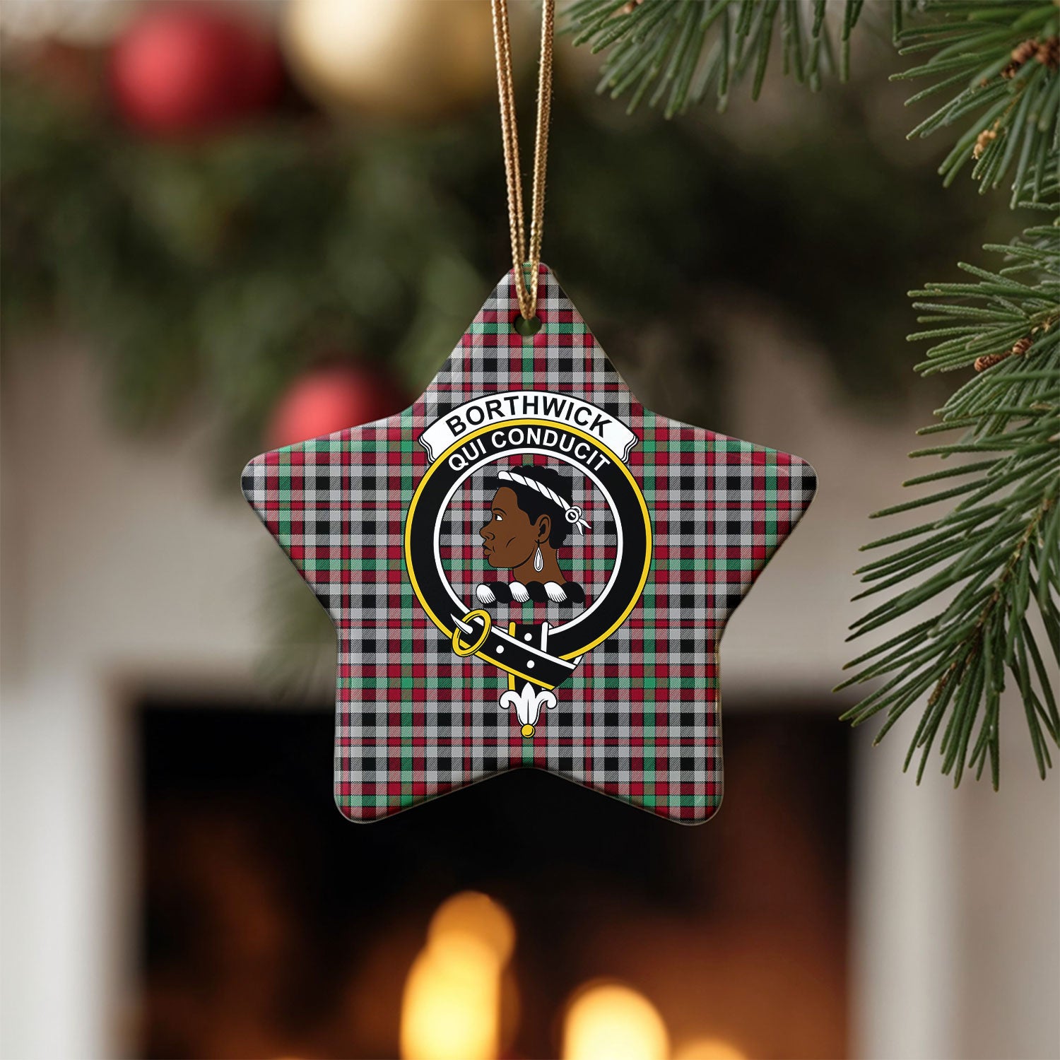 Borthwick Ancient Tartan Crest Christmas Ceramic Ornament