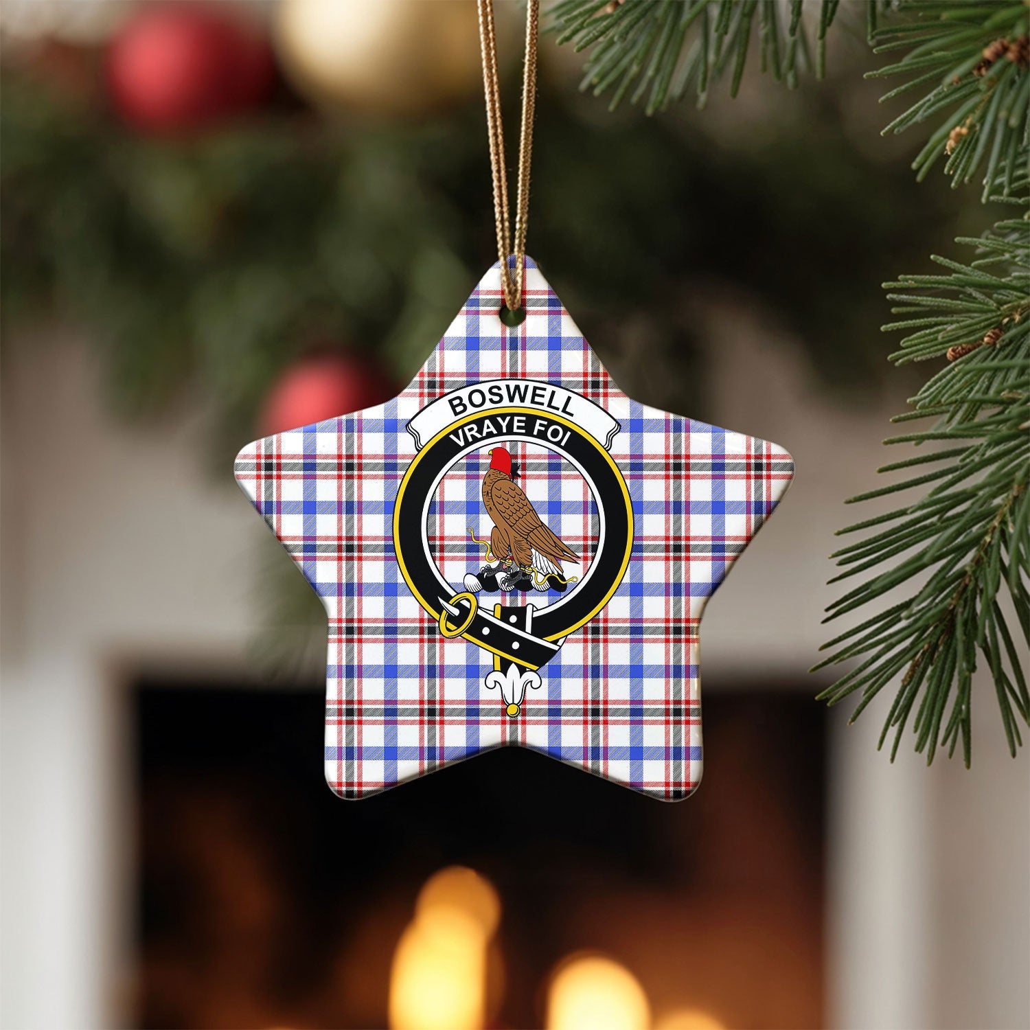 Boswell Modern Tartan Crest Christmas Ceramic Ornament