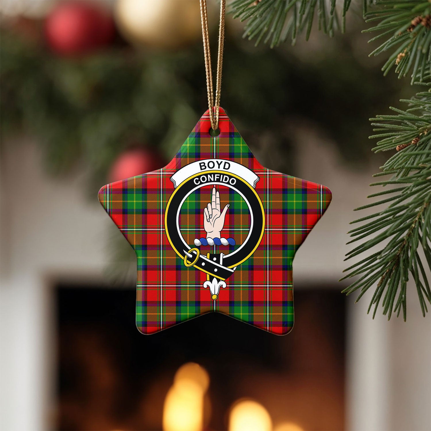 Boyd Modern Tartan Crest Christmas Ceramic Ornament