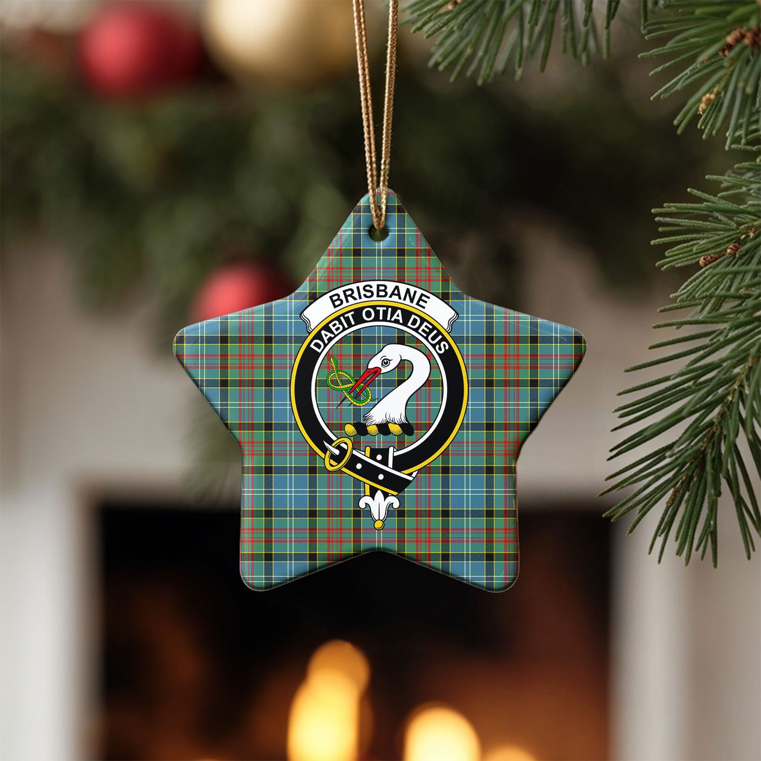 Brisbane Tartan Crest Christmas Ceramic Ornament
