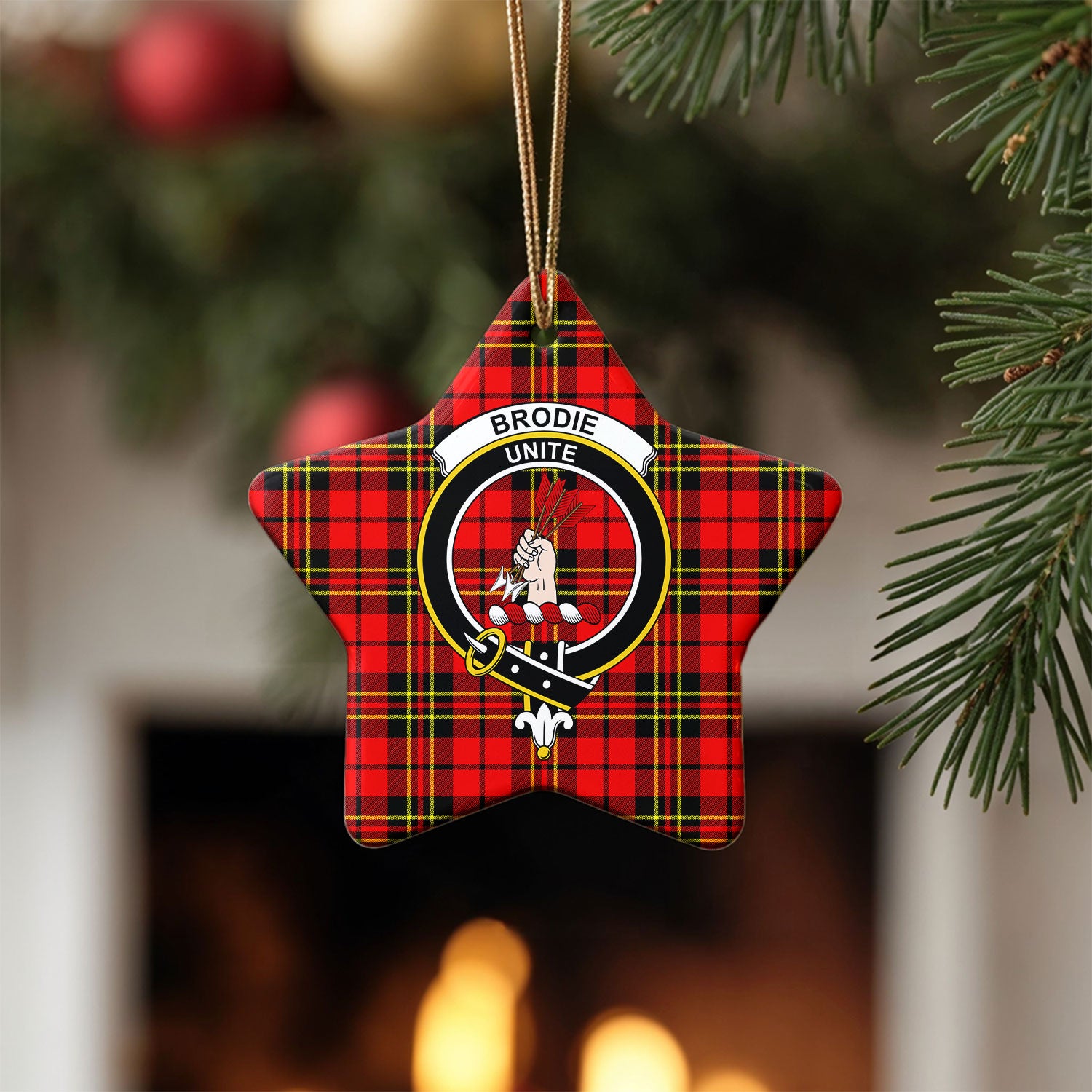 Brodie Modern Tartan Crest Christmas Ceramic Ornament