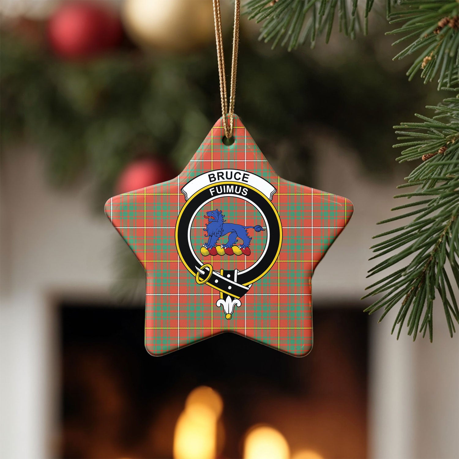 Bruce Ancient Tartan Crest Christmas Ceramic Ornament