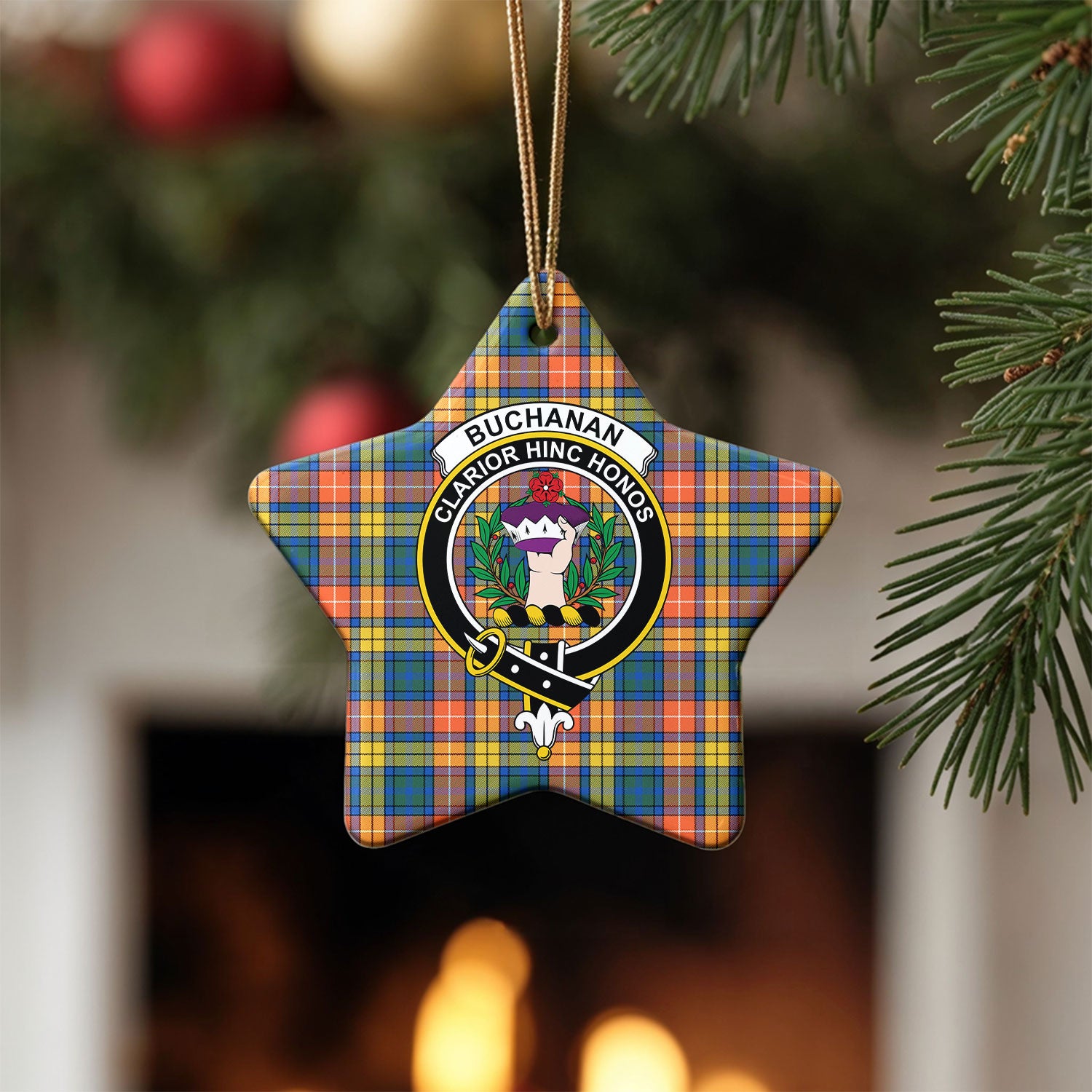 Buchanan Ancient Tartan Crest Christmas Ceramic Ornament