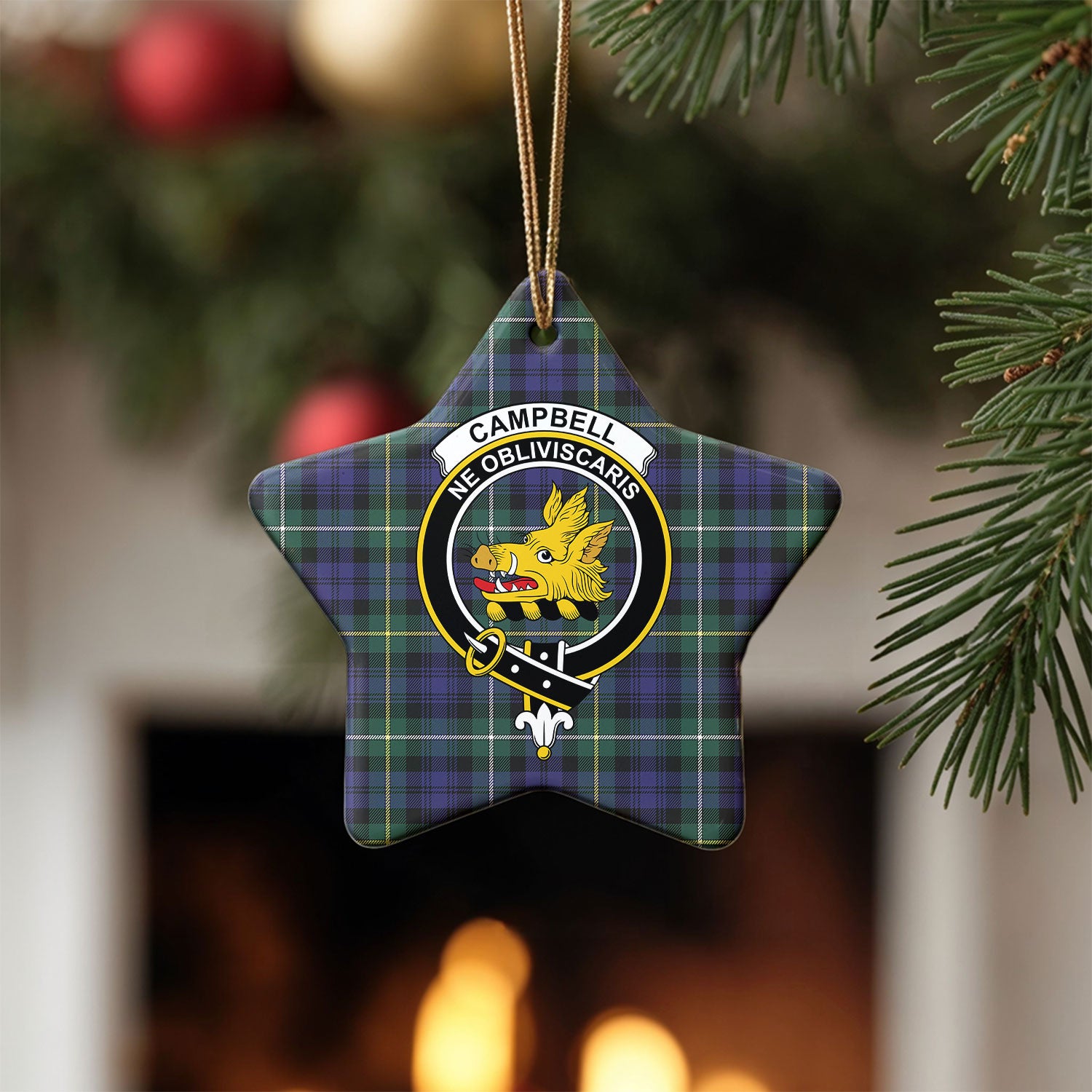 Campbell Argyll Modern Tartan Crest Christmas Ceramic Ornament