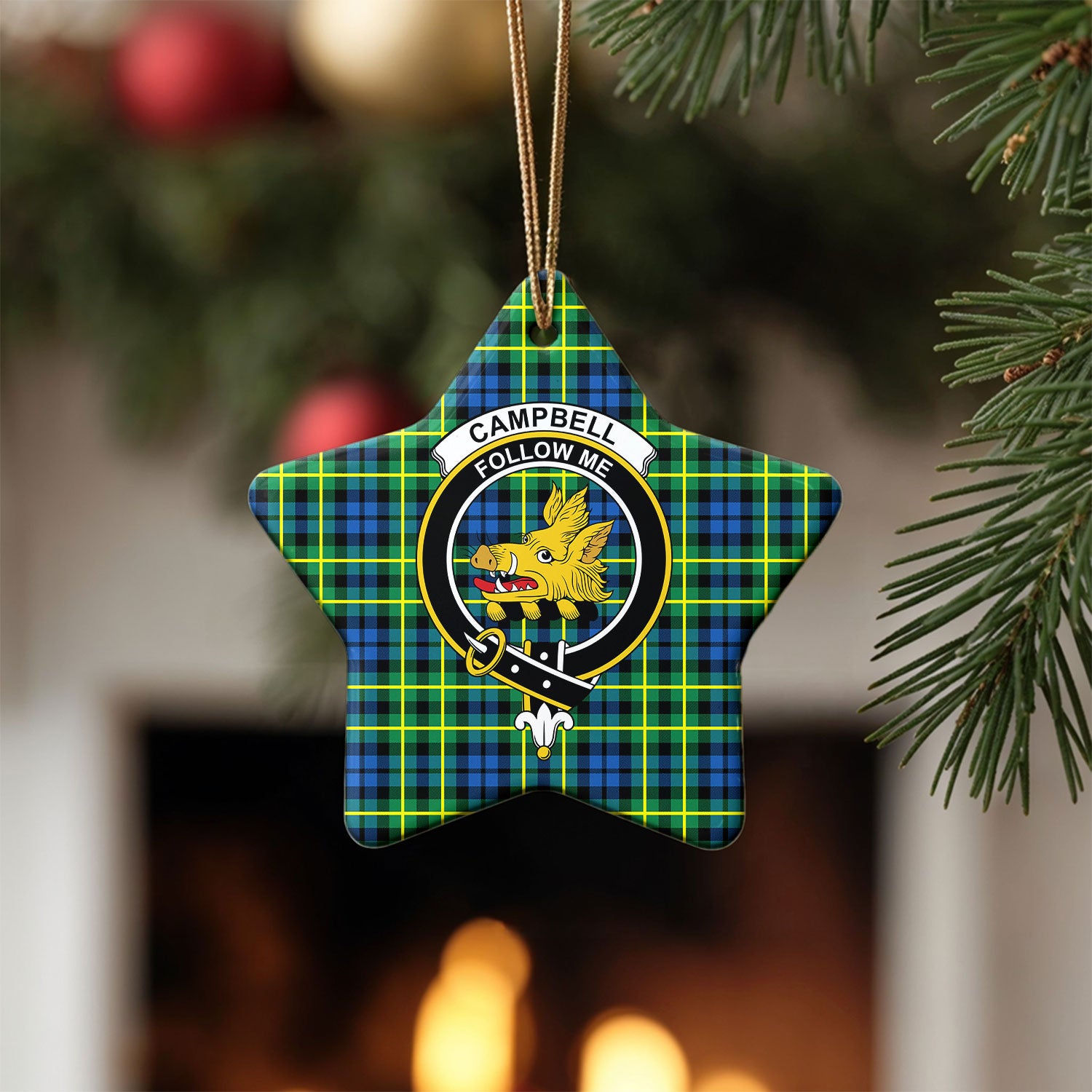 Campbell of Breadalbane Ancient Tartan Crest Christmas Ceramic Ornament