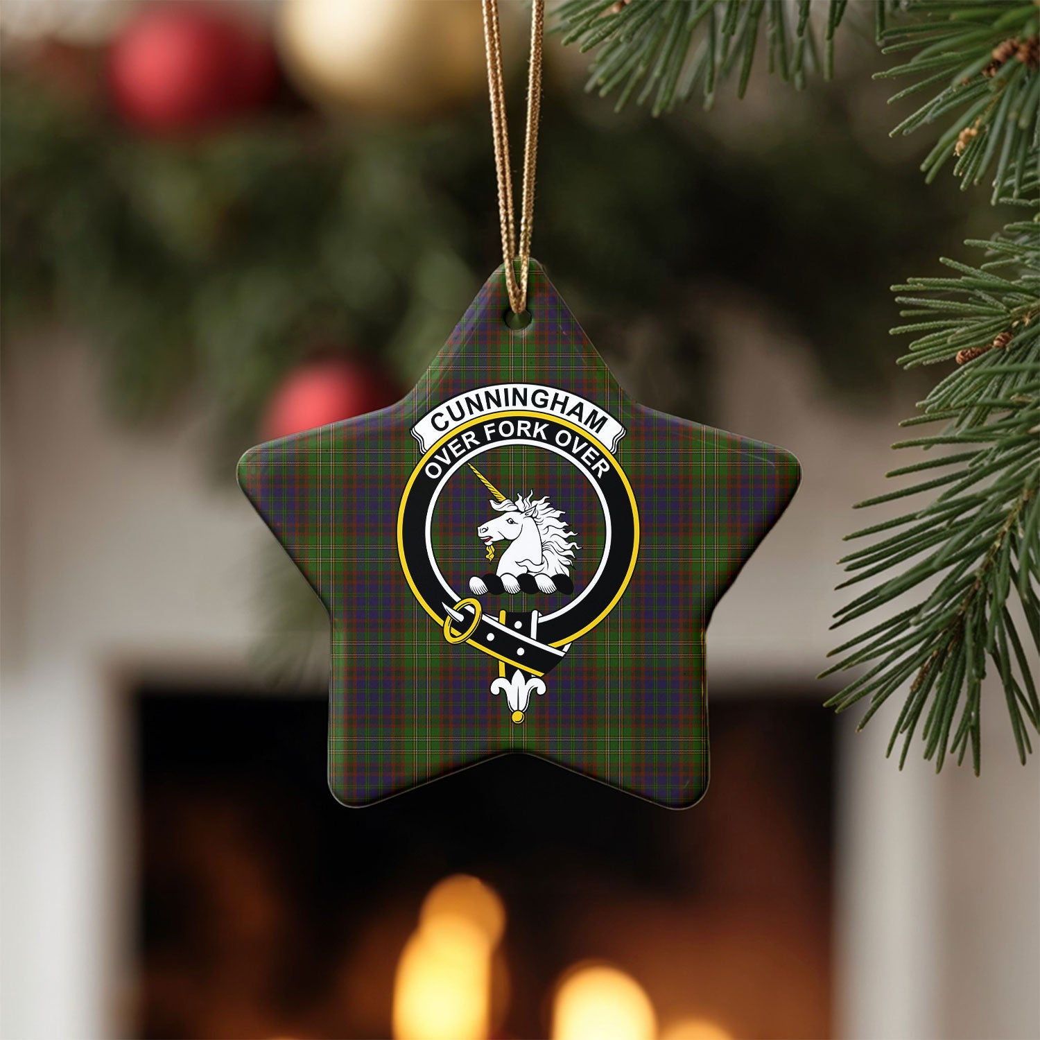 Cunningham Hunting Modern Tartan Crest Christmas Ceramic Ornament
