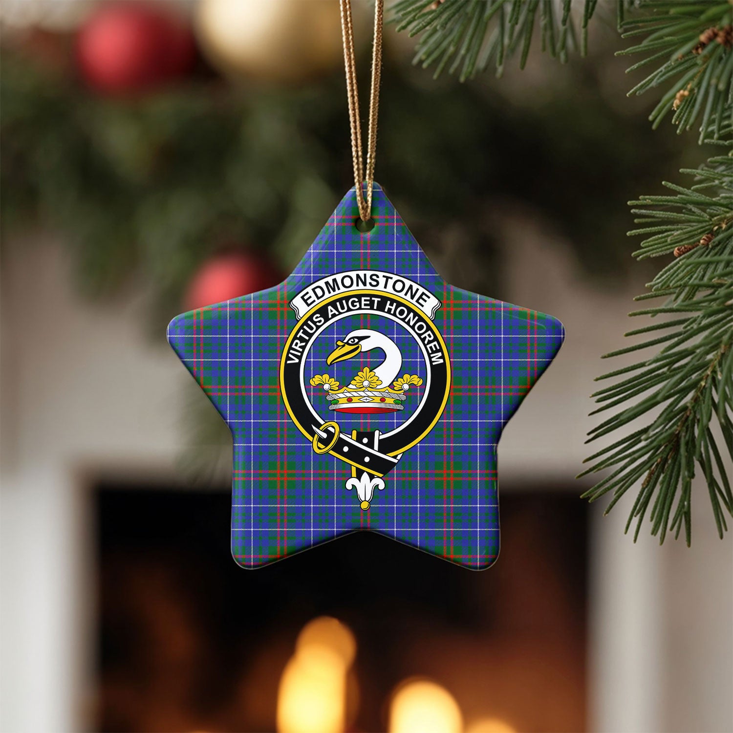 Edmonstone Tartan Crest Christmas Ceramic Ornament