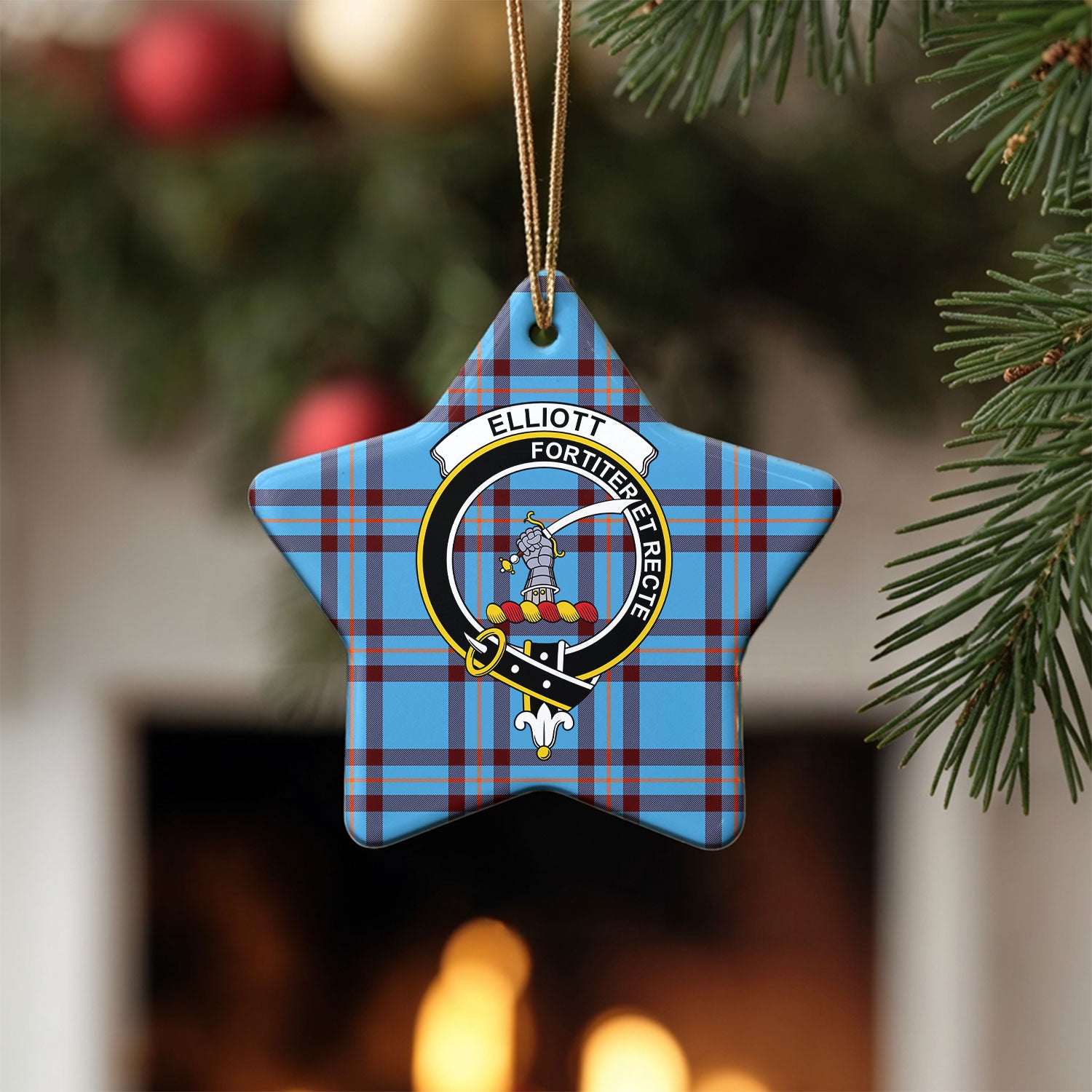 Elliott Ancient Tartan Crest Christmas Ceramic Ornament