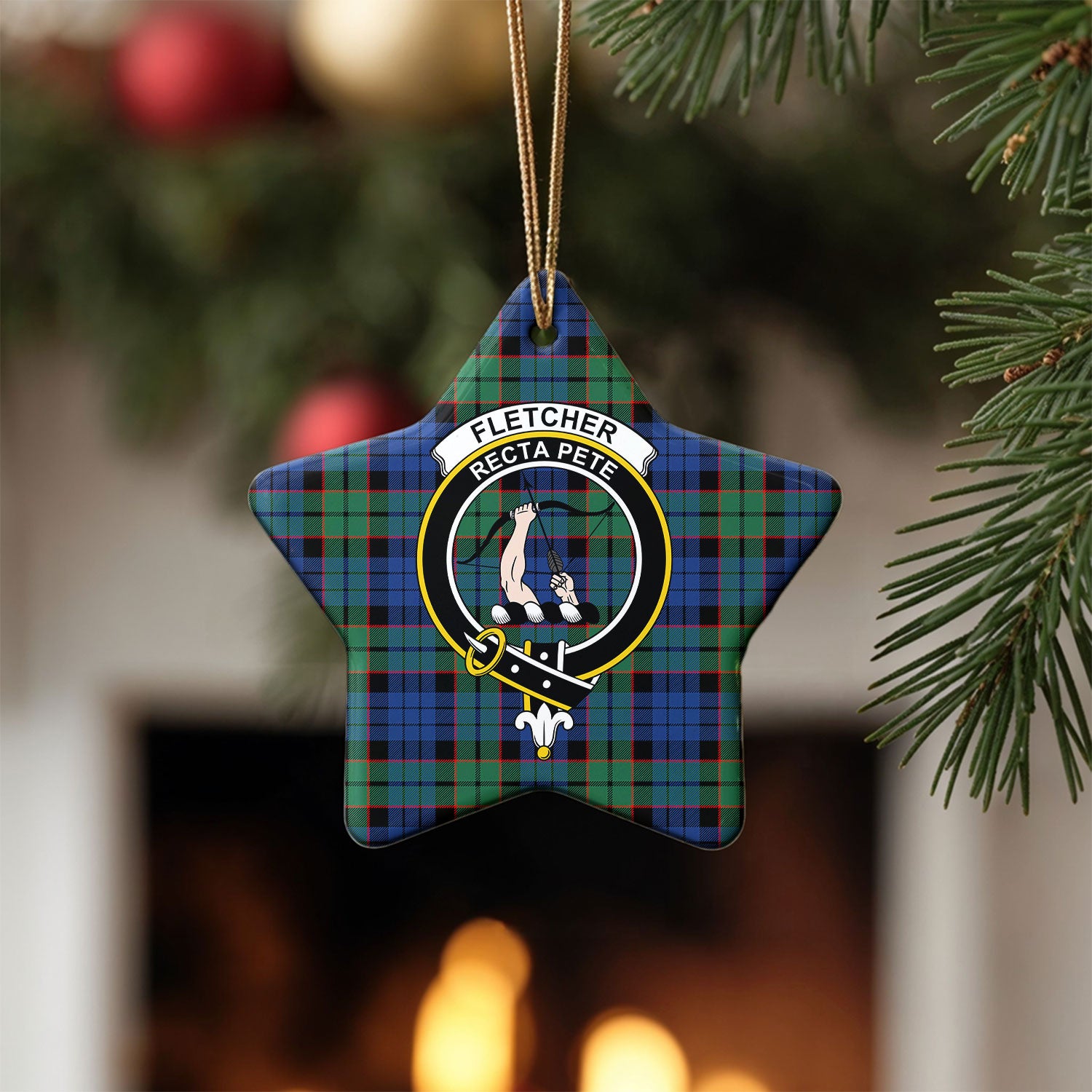 Fletcher Ancient Tartan Crest Christmas Ceramic Ornament