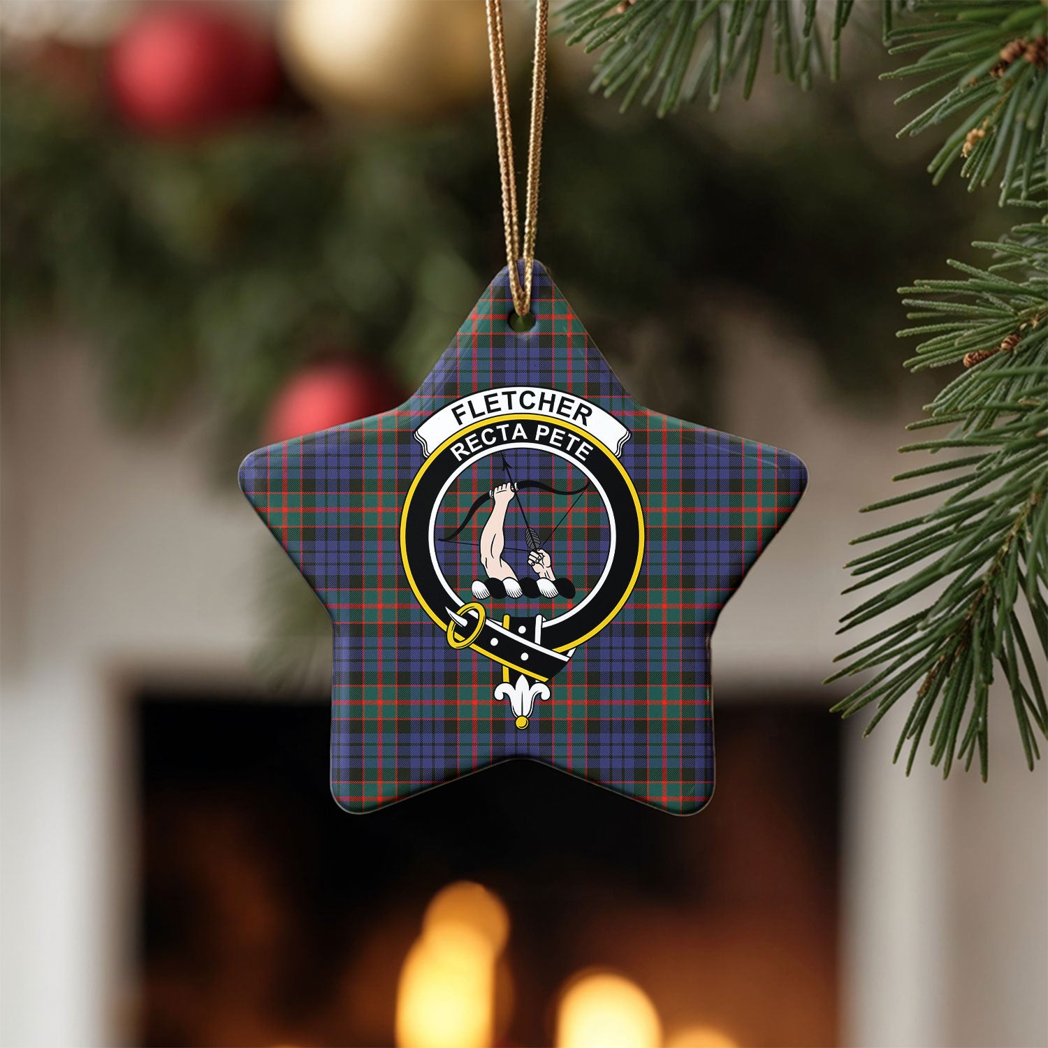 Fletcher of Dunans Tartan Crest Christmas Ceramic Ornament