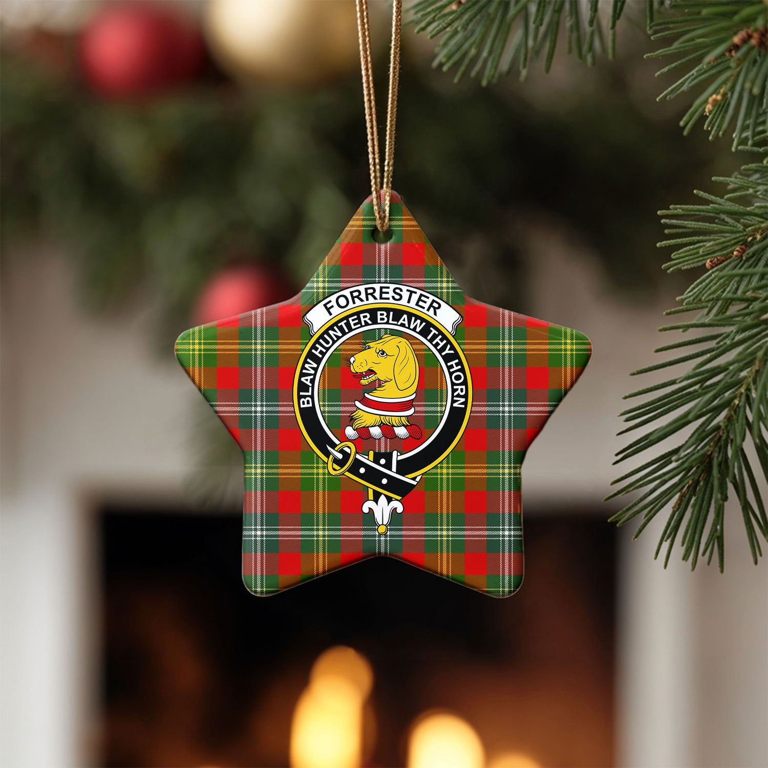 Forrester Tartan Crest Christmas Ceramic Ornament