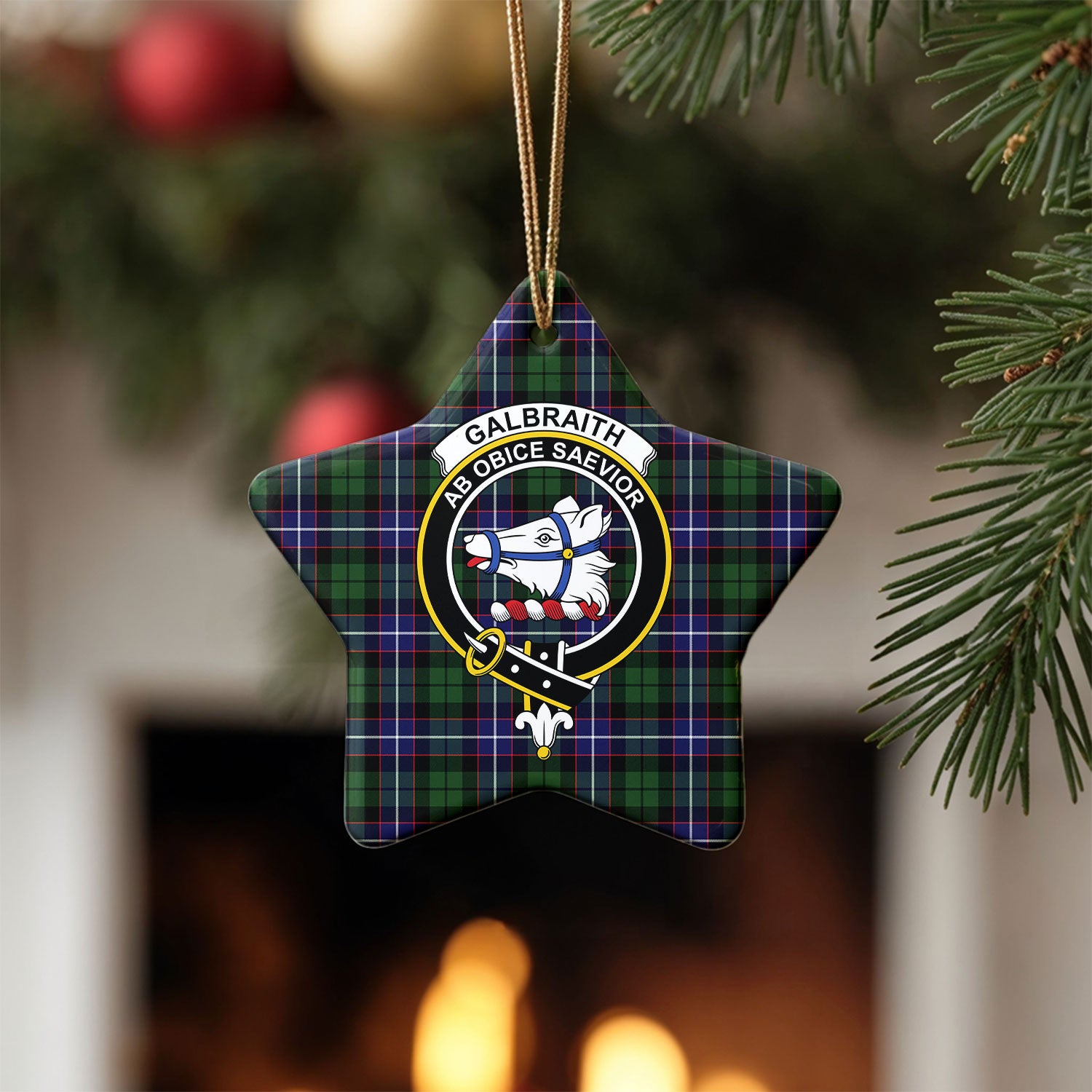 Galbraith Modern Tartan Crest Christmas Ceramic Ornament
