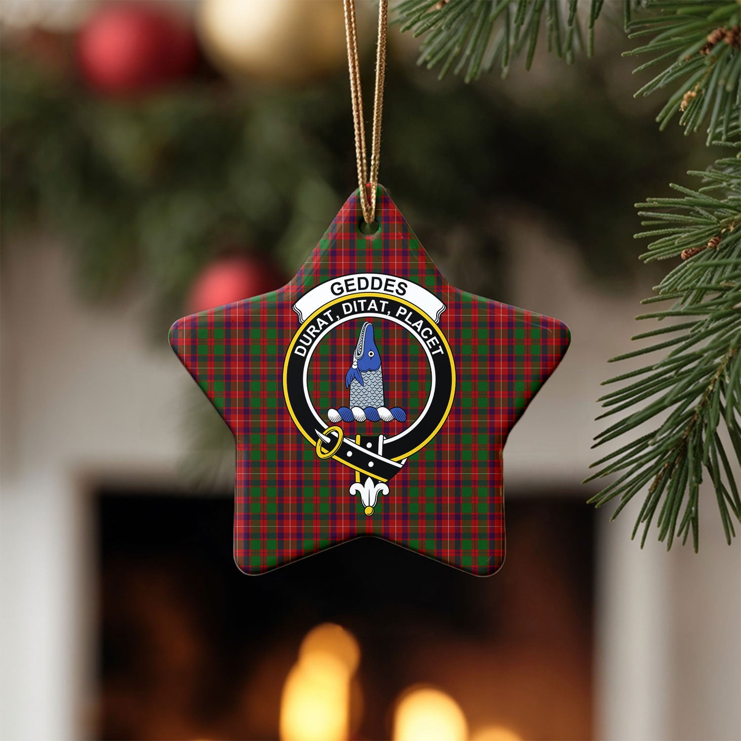 Geddes Tartan Crest Christmas Ceramic Ornament