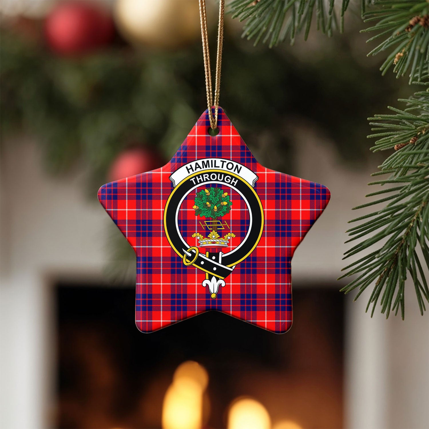 Hamilton Modern Tartan Crest Christmas Ceramic Ornament