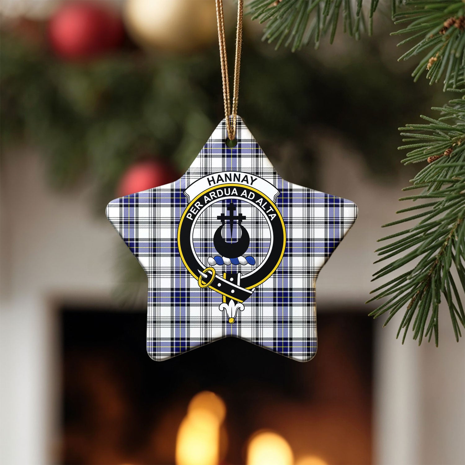 Hannay Modern Tartan Crest Christmas Ceramic Ornament
