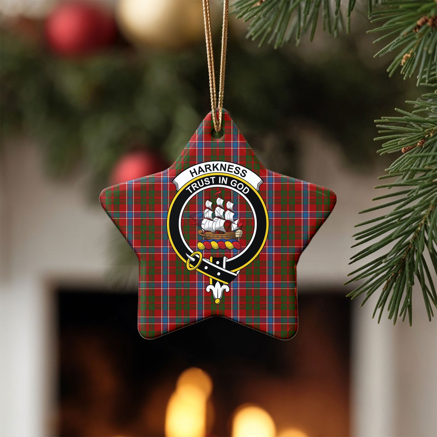 Harkness Dress Tartan Crest Christmas Ceramic Ornament