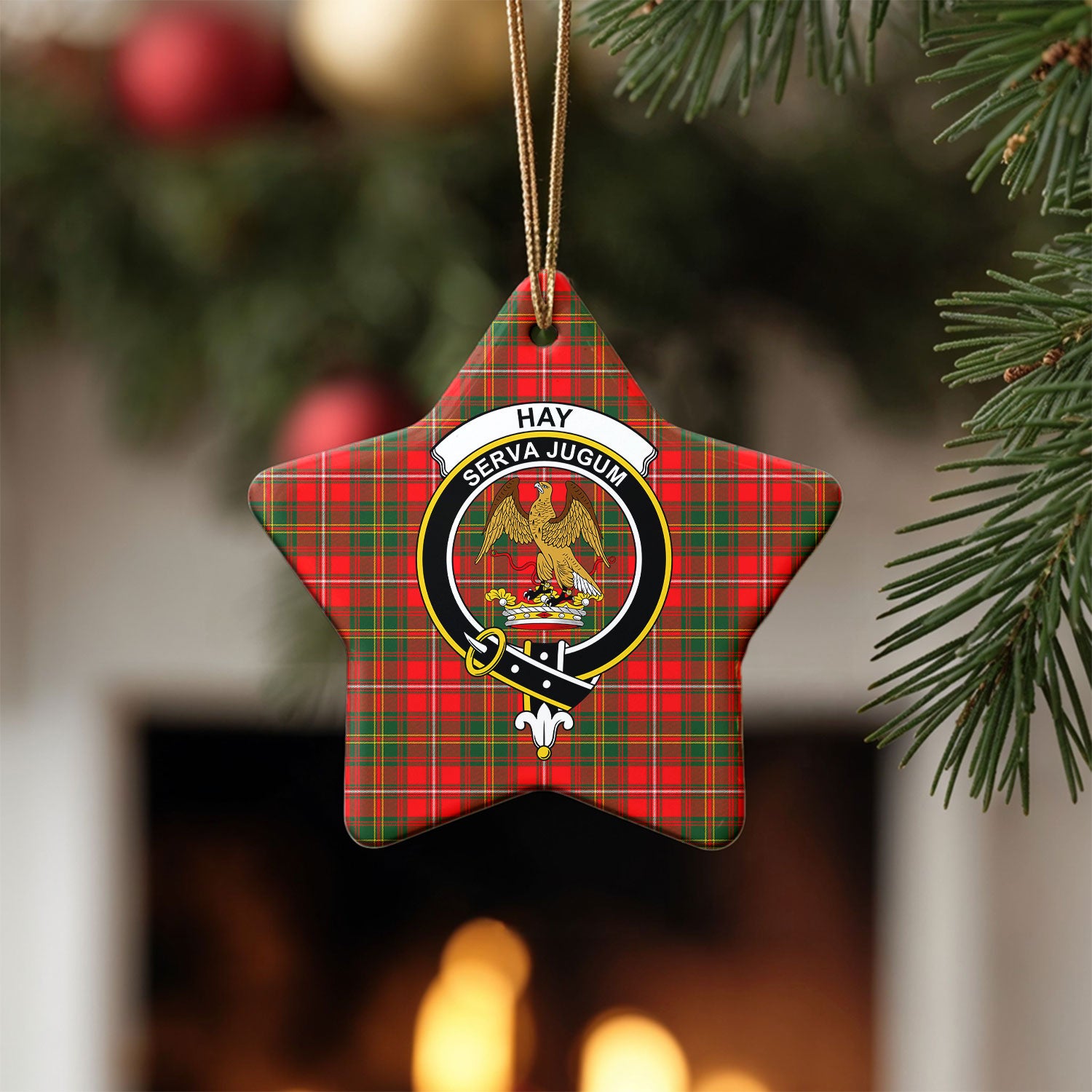 Hay Modern Tartan Crest Christmas Ceramic Ornament