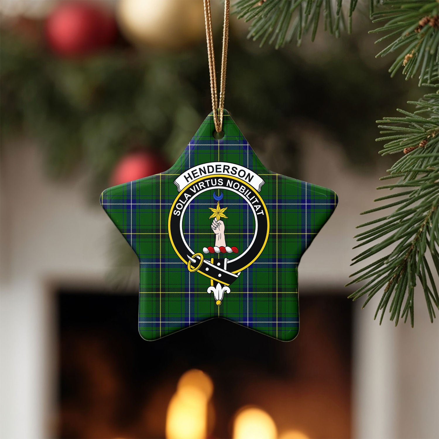 Henderson Modern Tartan Crest Christmas Ceramic Ornament