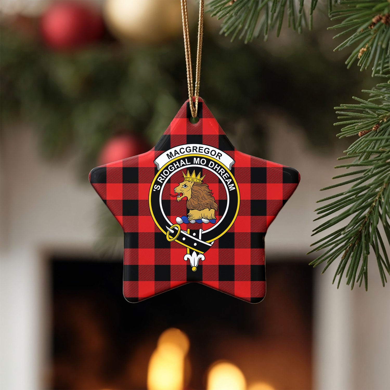 MacGregor Rob Roy Modern Tartan Crest Christmas Ceramic Ornament