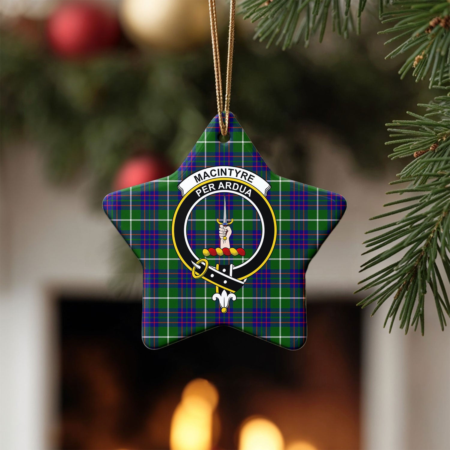 MacIntyre Hunting Modern Tartan Crest Christmas Ceramic Ornament
