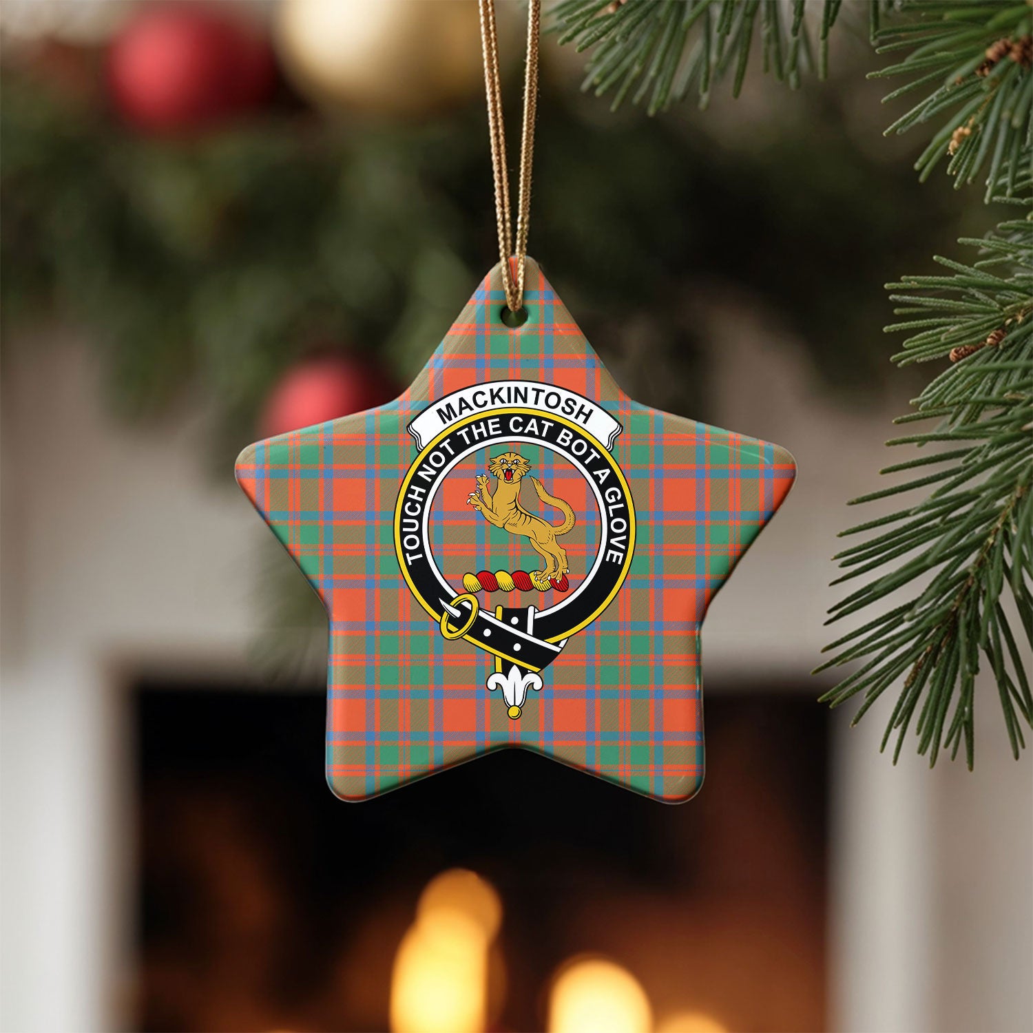 MacKintosh Ancient Tartan Crest Christmas Ceramic Ornament