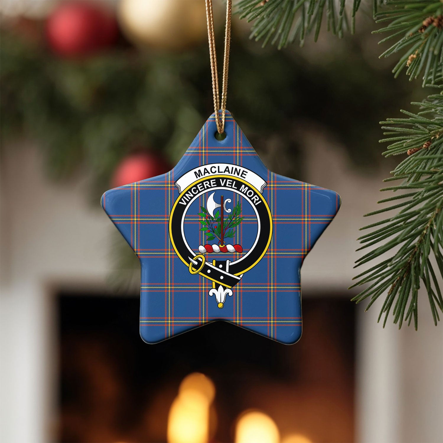 MacLaine of Loch Buie Hunting Ancient Tartan Crest Christmas Ceramic Ornament