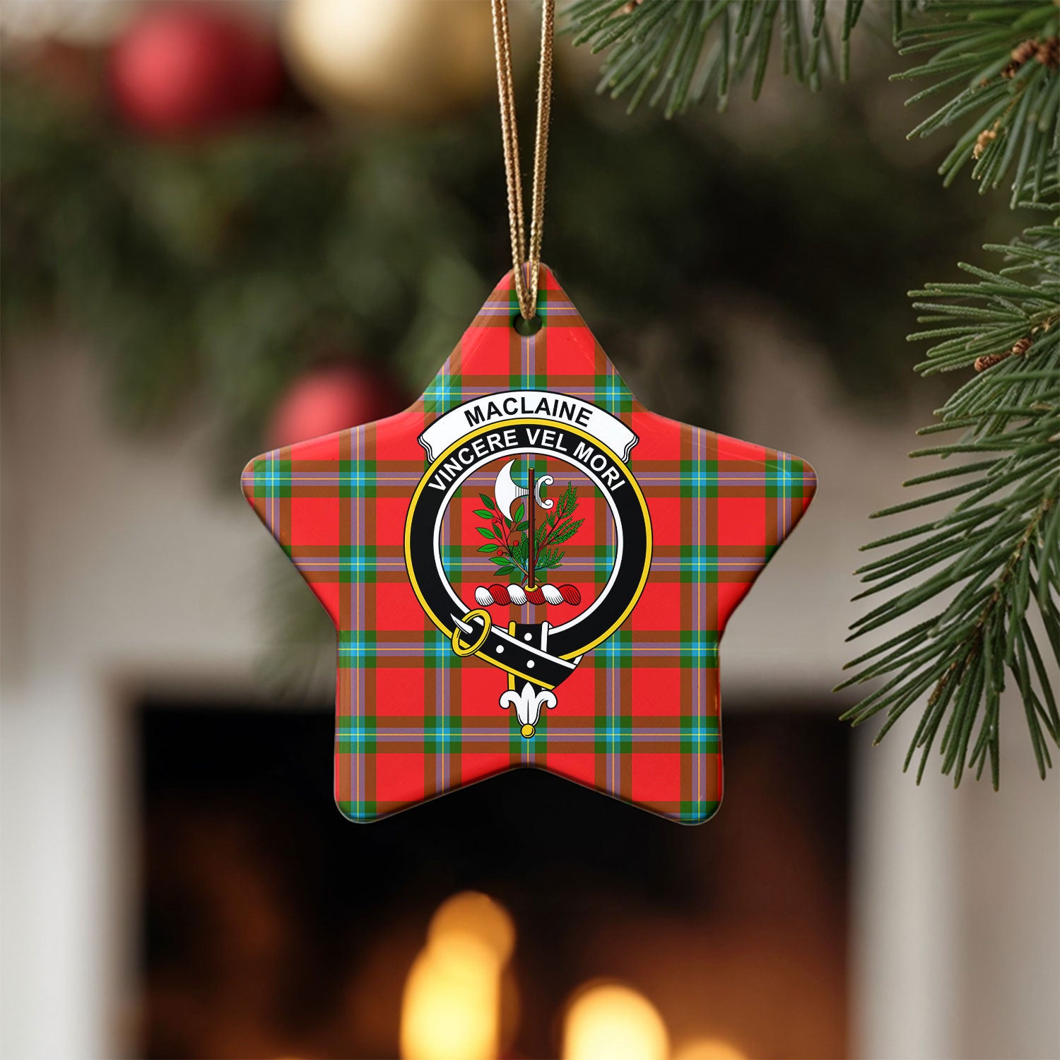 MacLaine of Loch Buie Tartan Crest Christmas Ceramic Ornament