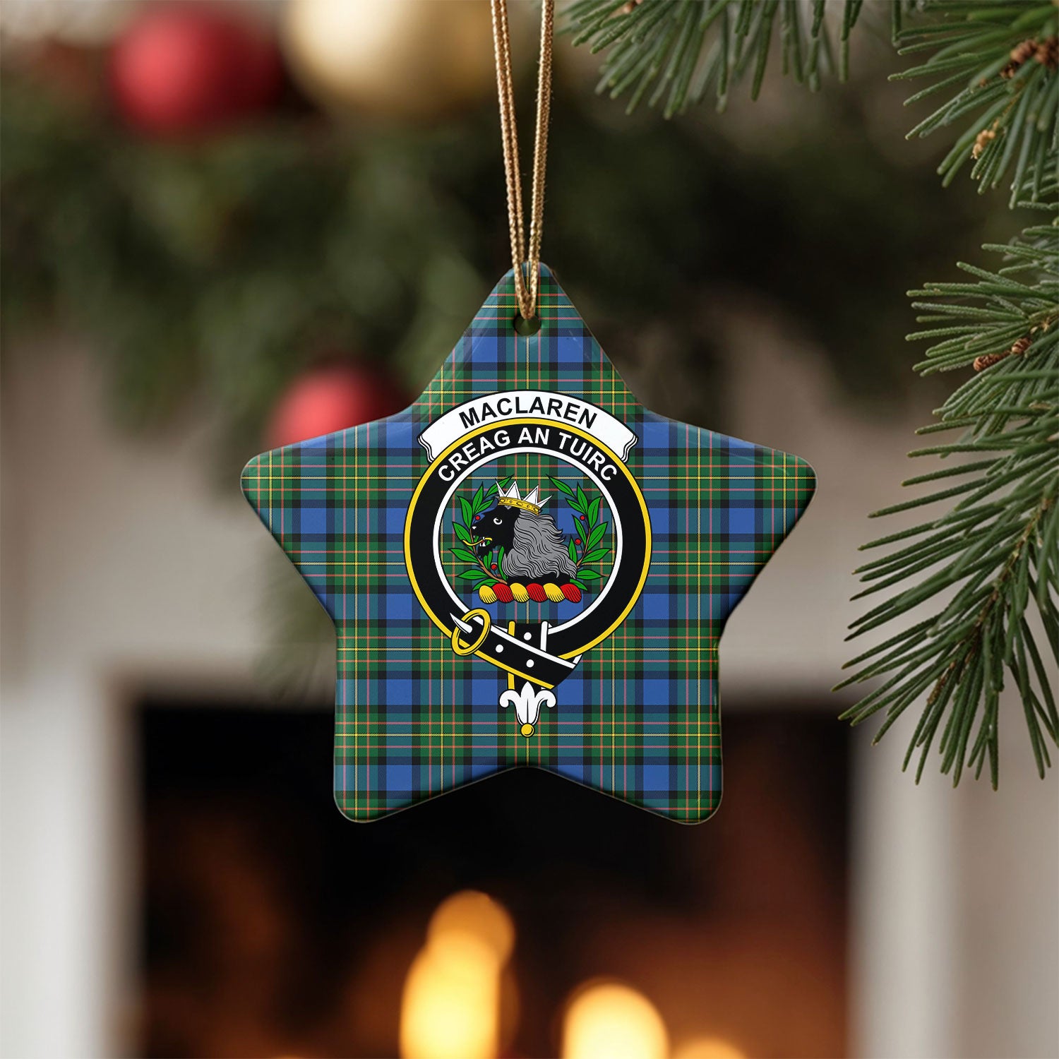 MacLaren Ancient Tartan Crest Christmas Ceramic Ornament