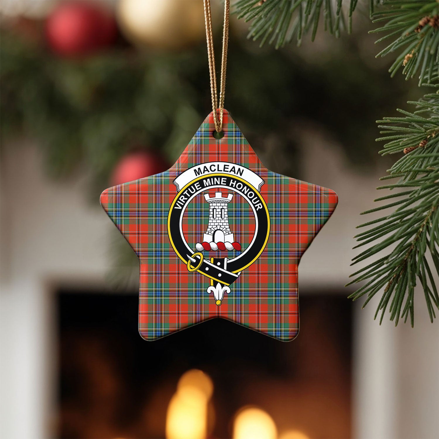 MacLean of Duart Ancient Tartan Crest Christmas Ceramic Ornament
