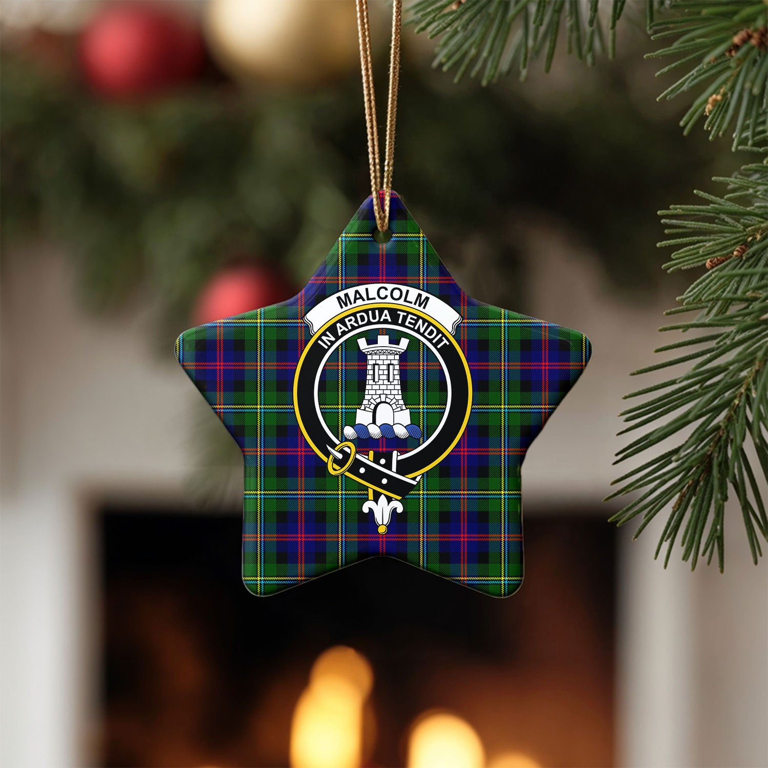 Malcolm (or MacCallum) Tartan Crest Christmas Ceramic Ornament