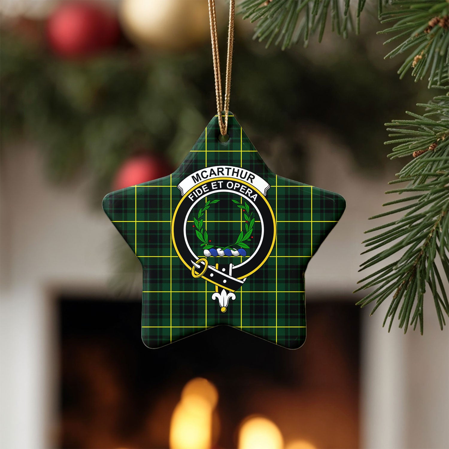 McArthur Modern Tartan Crest Christmas Ceramic Ornament