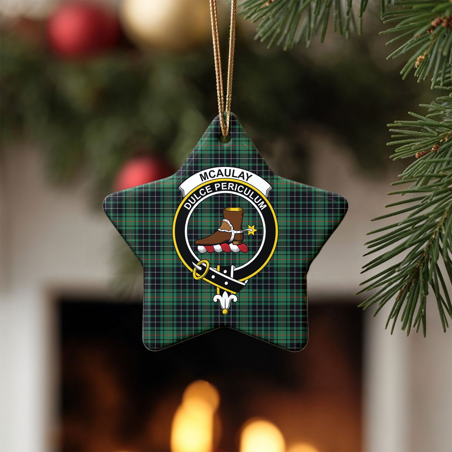 McAulay Hunting Ancient Tartan Crest Christmas Ceramic Ornament