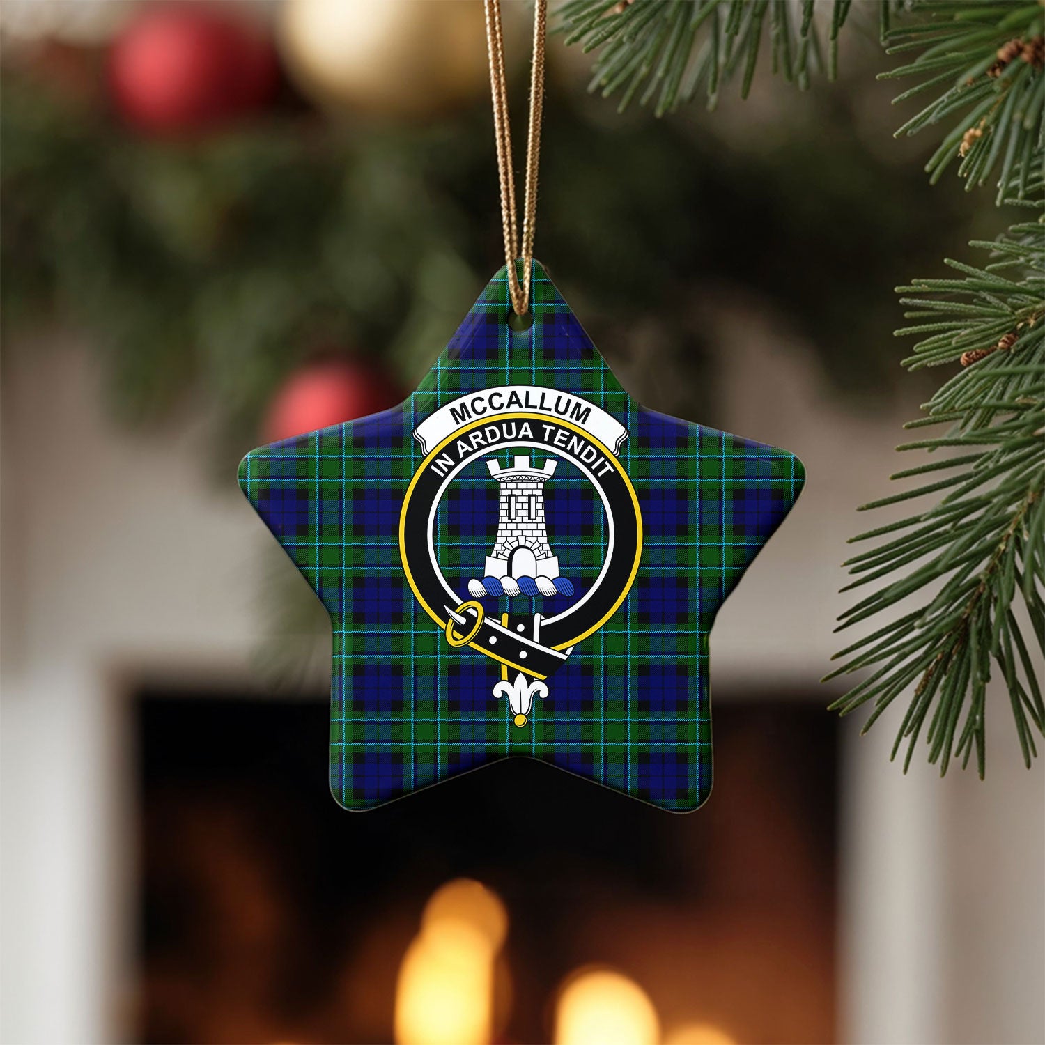McCallum Modern Tartan Crest Christmas Ceramic Ornament