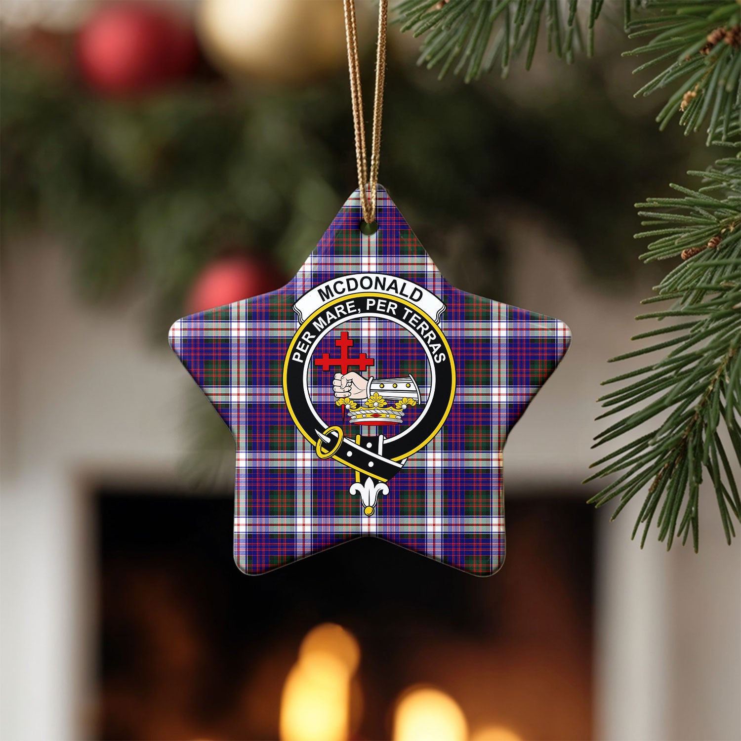 McDonald Dress Modern Tartan Crest Christmas Ceramic Ornament