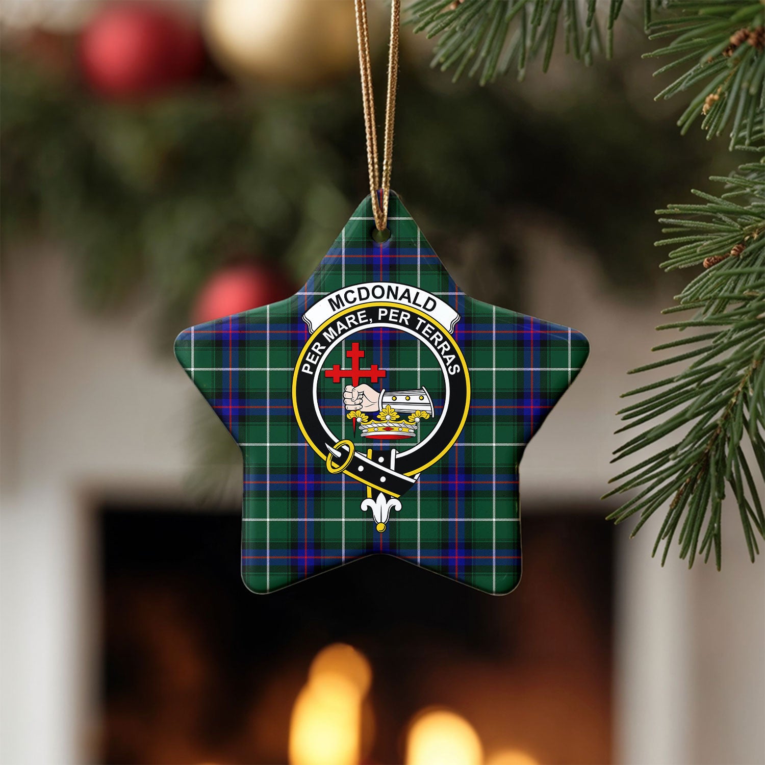 McDonald of the Isles Hunting Modern Tartan Crest Christmas Ceramic Ornament