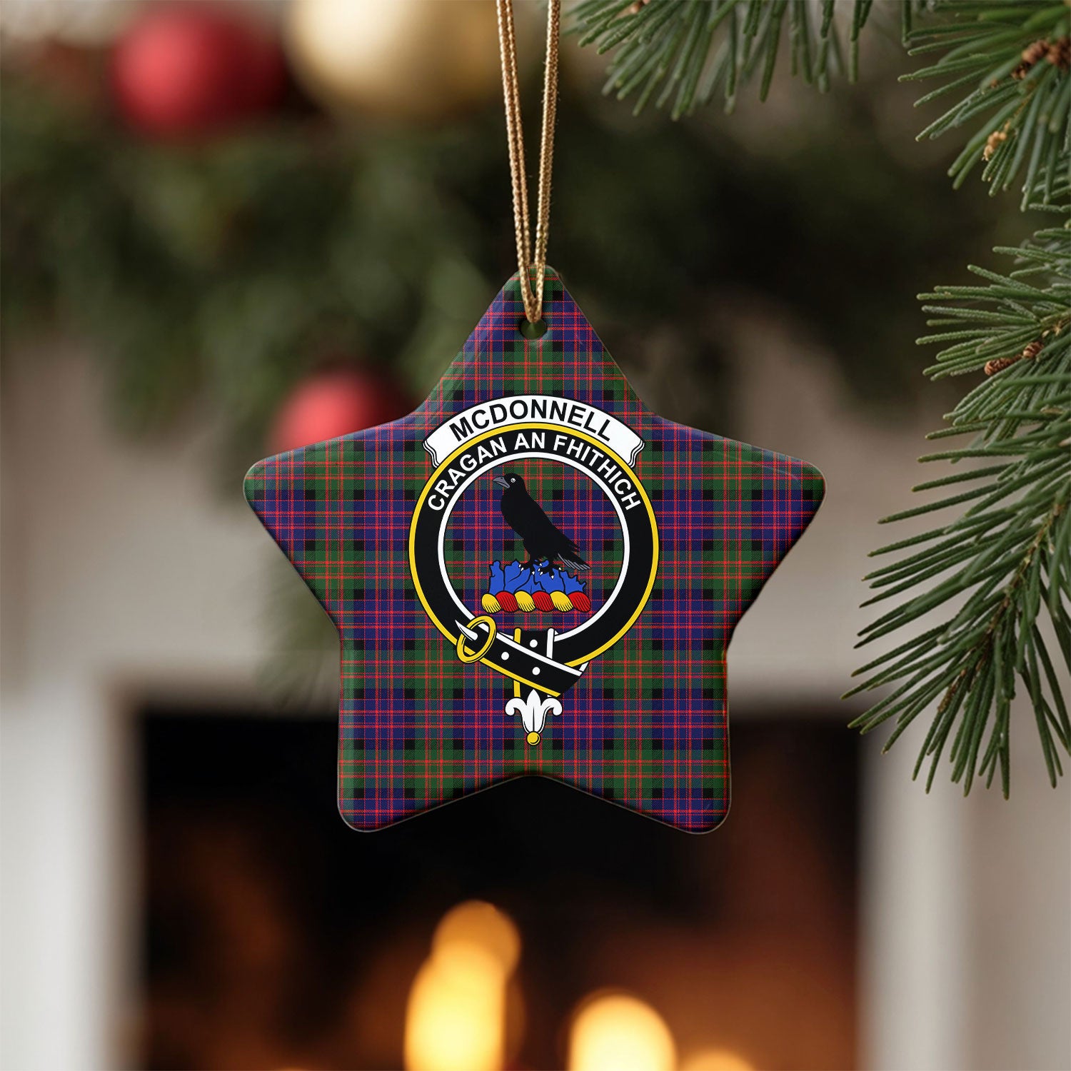 McDonnell of Glengarry Modern Tartan Crest Christmas Ceramic Ornament