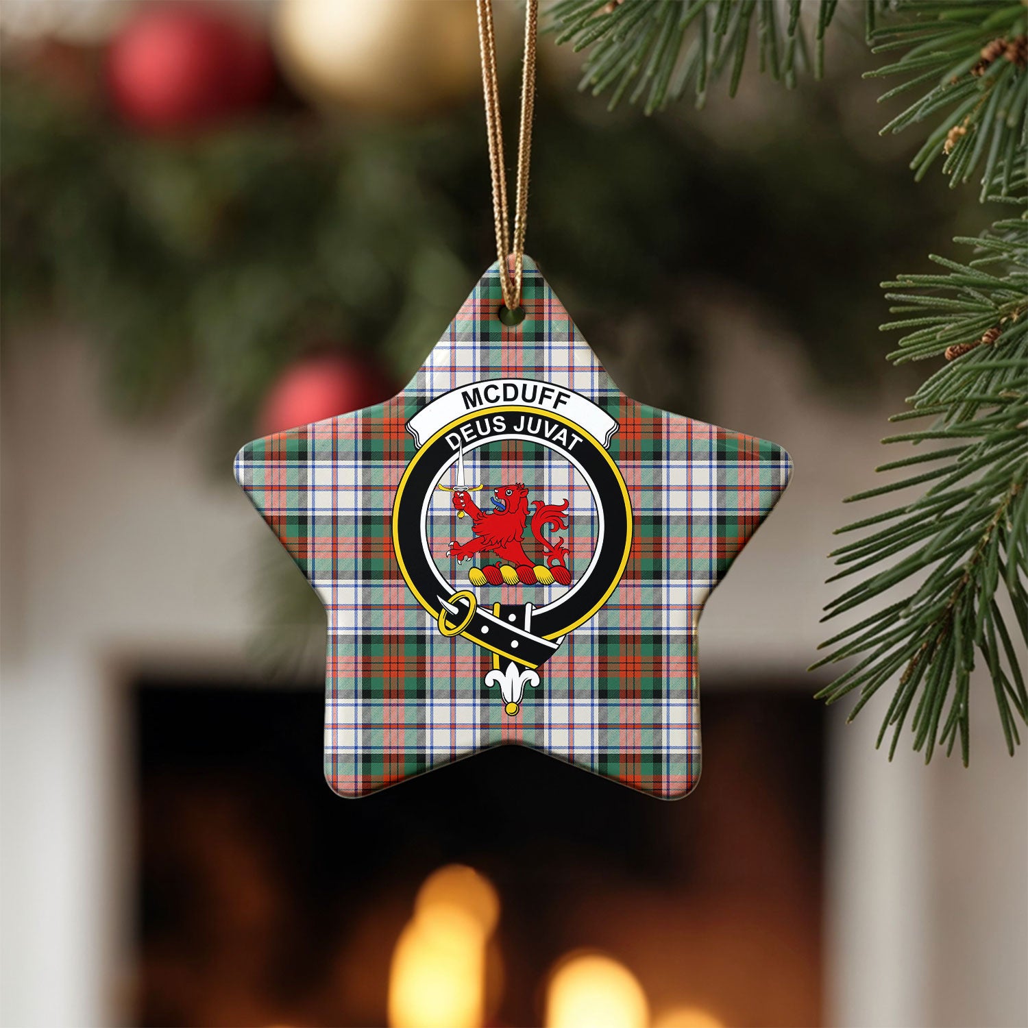 McDuff Dress Ancient Tartan Crest Christmas Ceramic Ornament