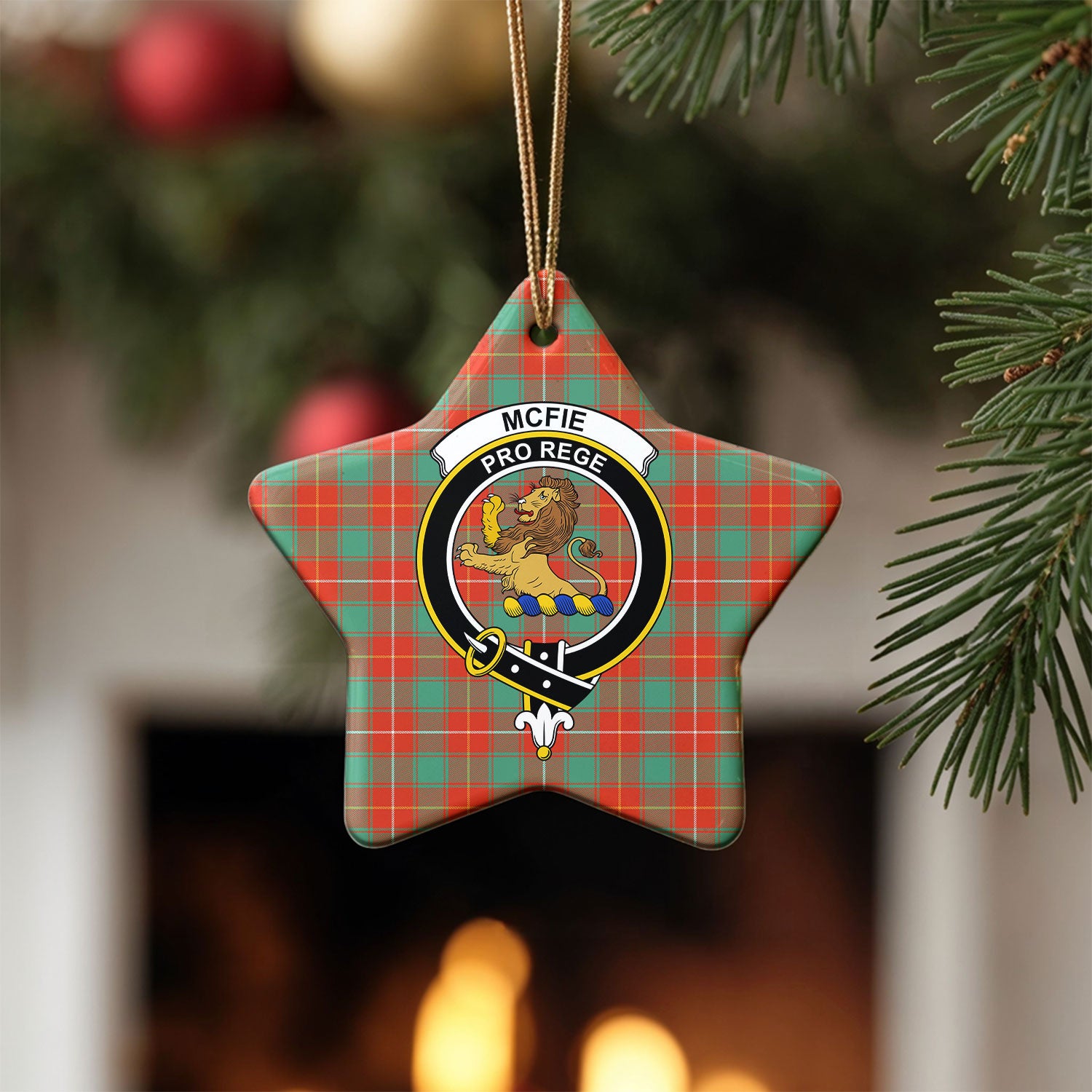 McFie Ancient Tartan Crest Christmas Ceramic Ornament