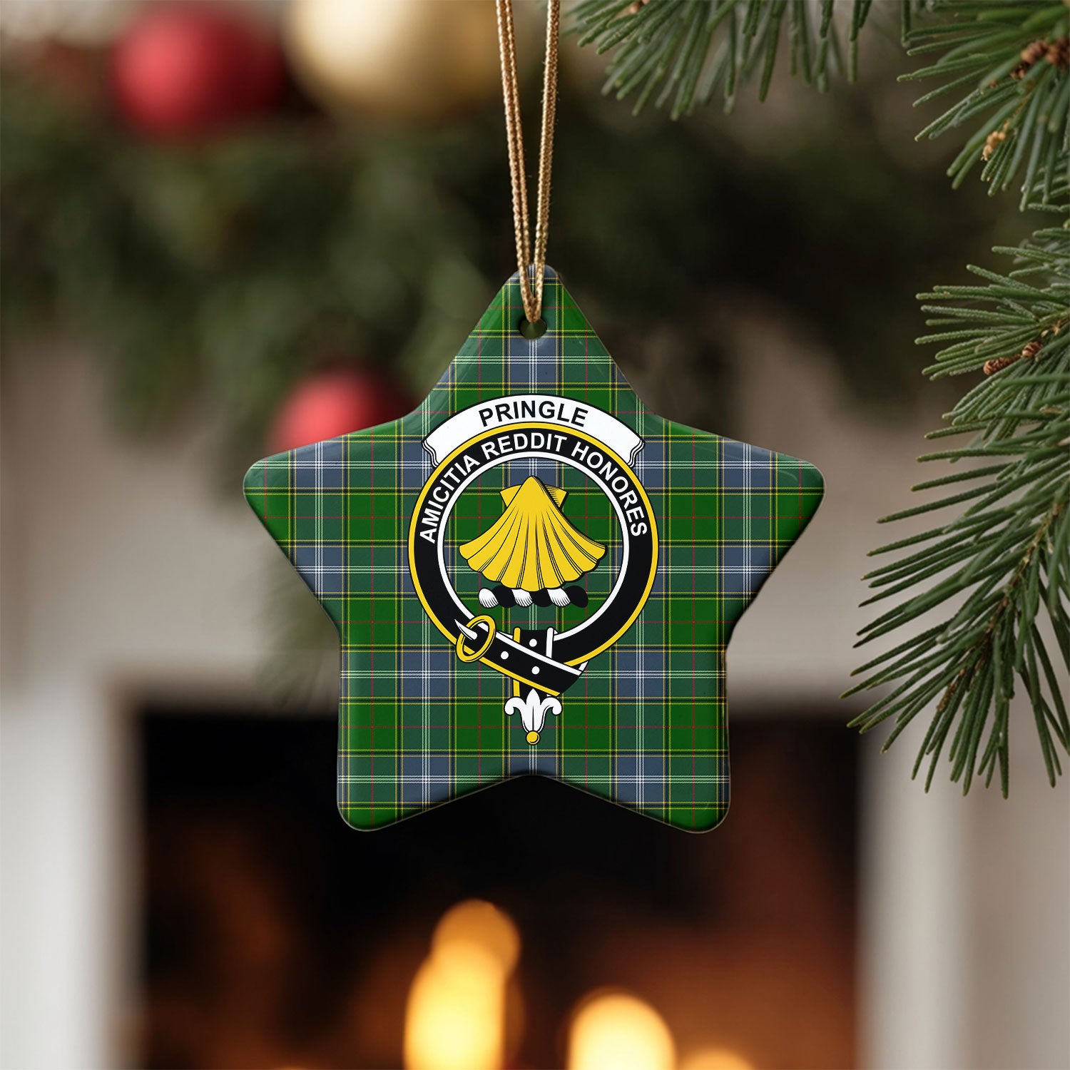 Pringle Tartan Crest Christmas Ceramic Ornament