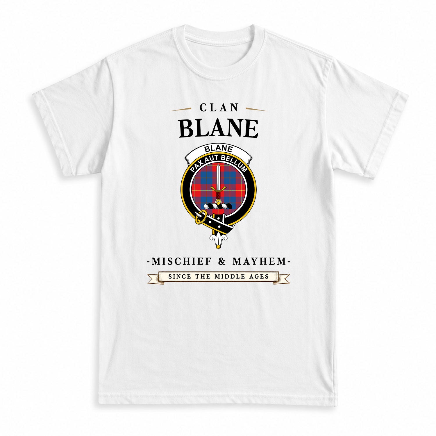Blane Tartan Crest Mischief and Mayhem T-shirt