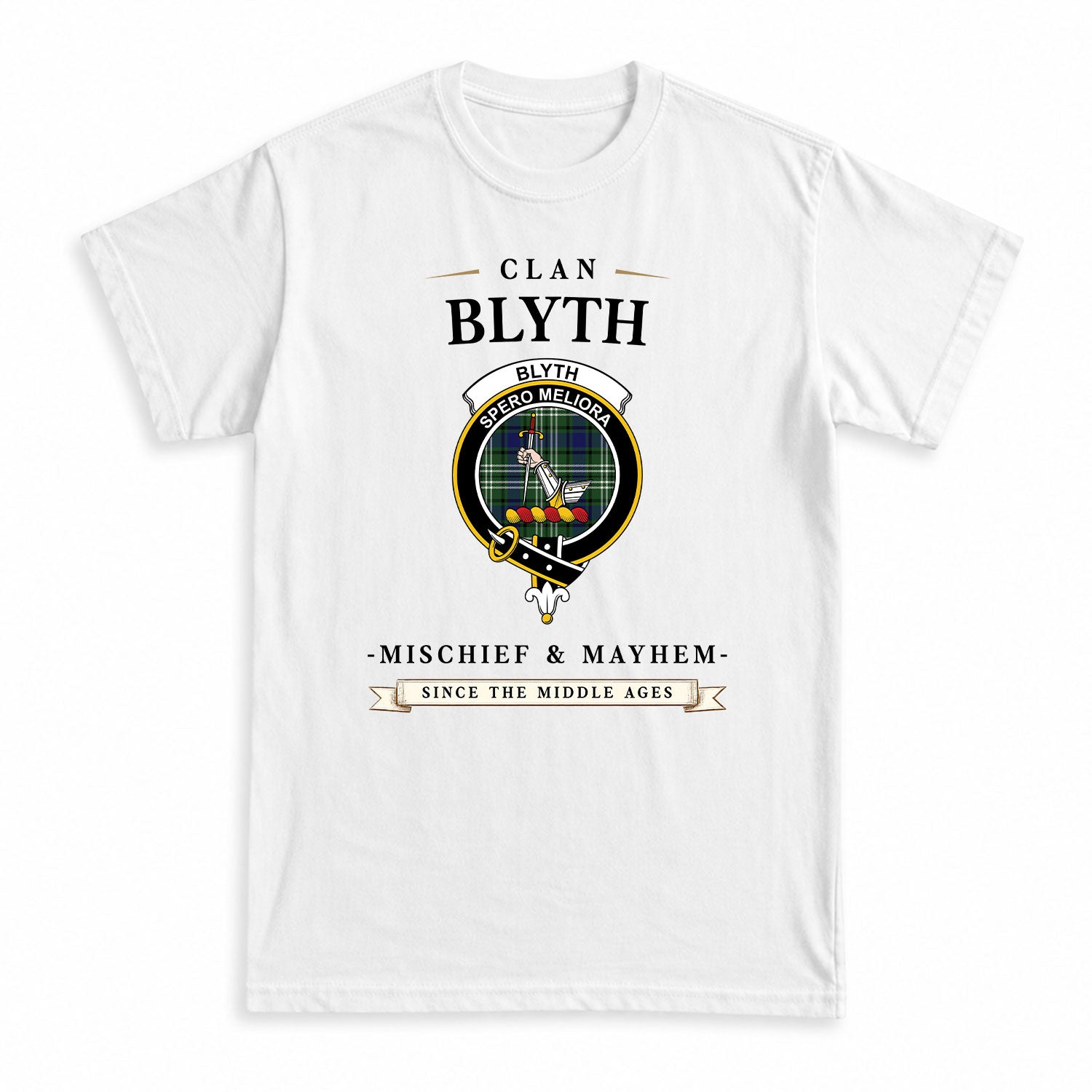 Blyth Tartan Crest Mischief and Mayhem T-shirt