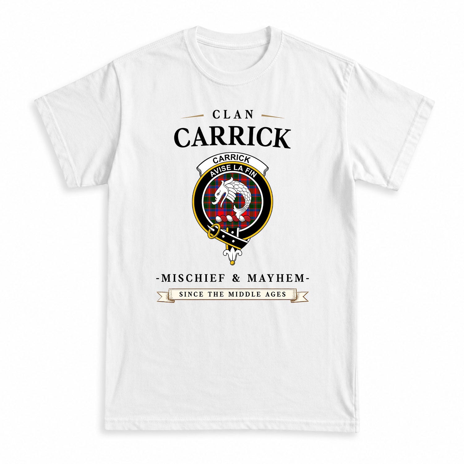 Carrick District Tartan Crest Mischief and Mayhem T-shirt
