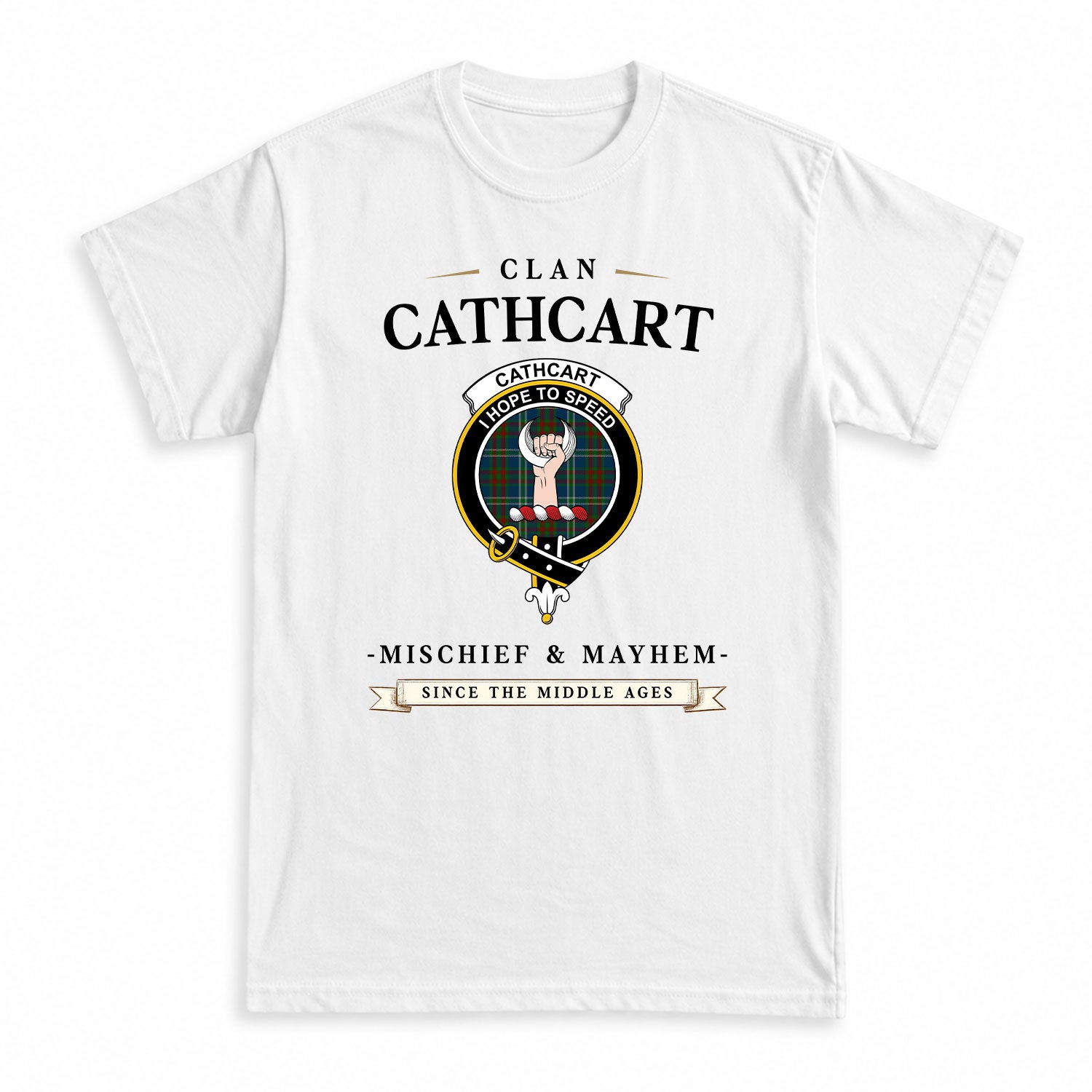 Cathcart Tartan Crest Mischief and Mayhem T-shirt