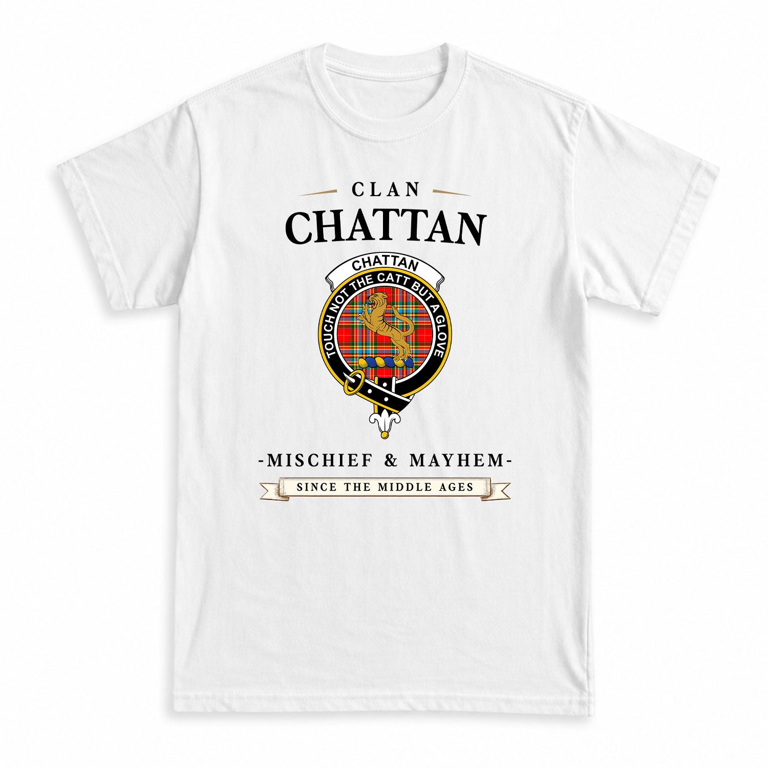Chattan Tartan Crest Mischief and Mayhem T-shirt