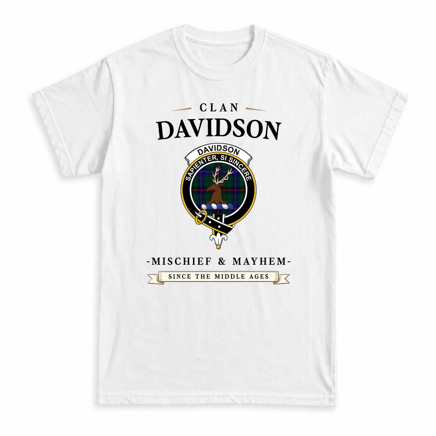 Davidson Modern Tartan Crest Mischief and Mayhem T-shirt