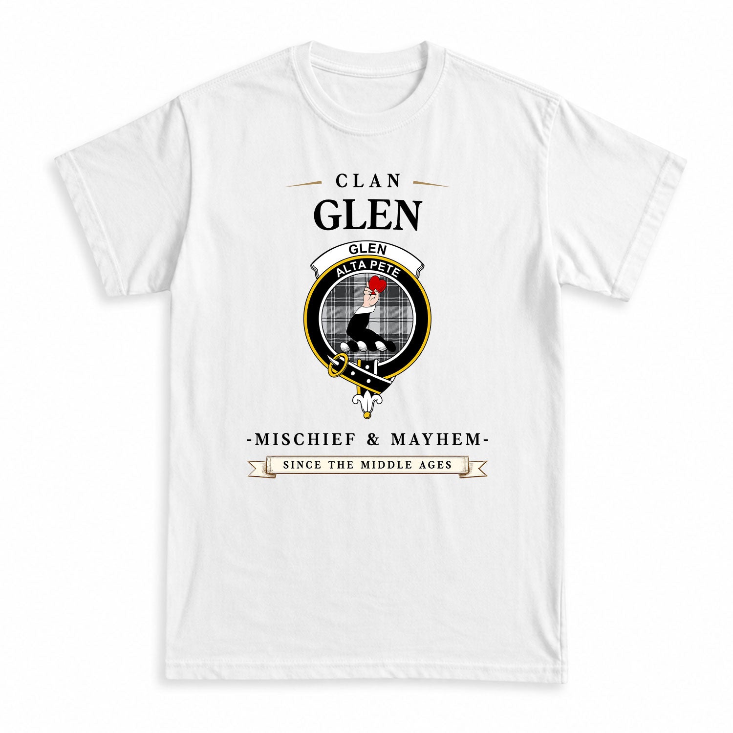 Glen Tartan Crest Mischief and Mayhem T-shirt